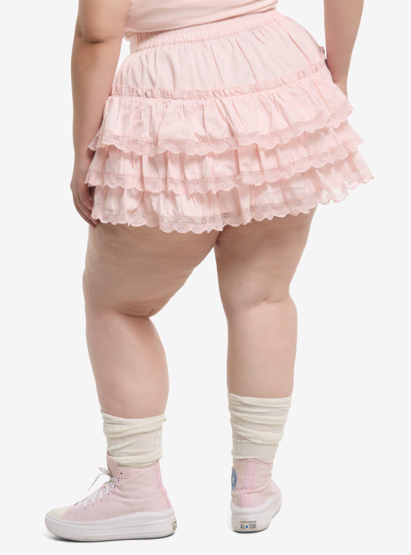 Sweet Society Pink Lace Bow Tiered Skirt Plus Size, , hi-res