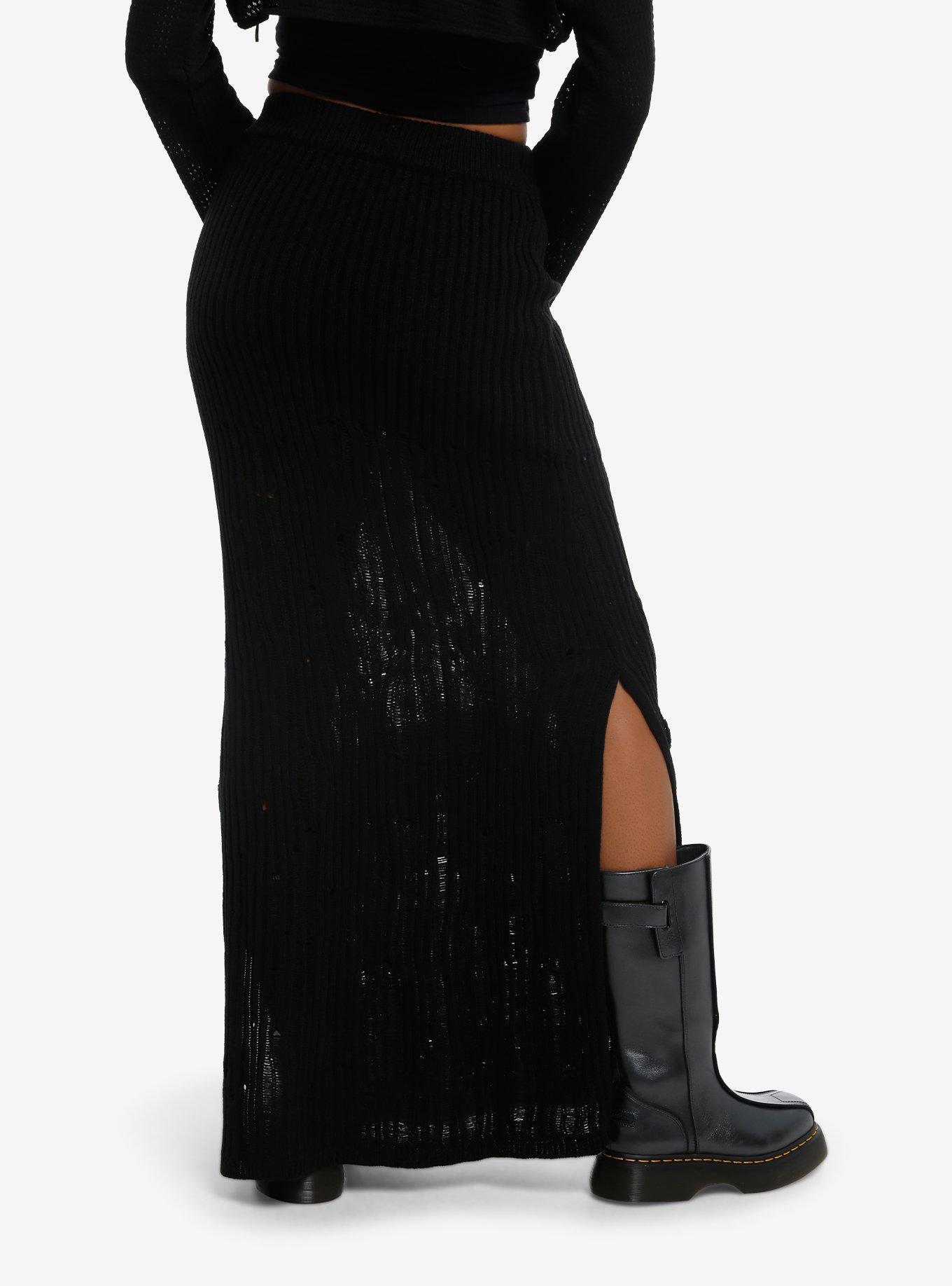 Black Knit Maxi Sweater Skirt, , hi-res