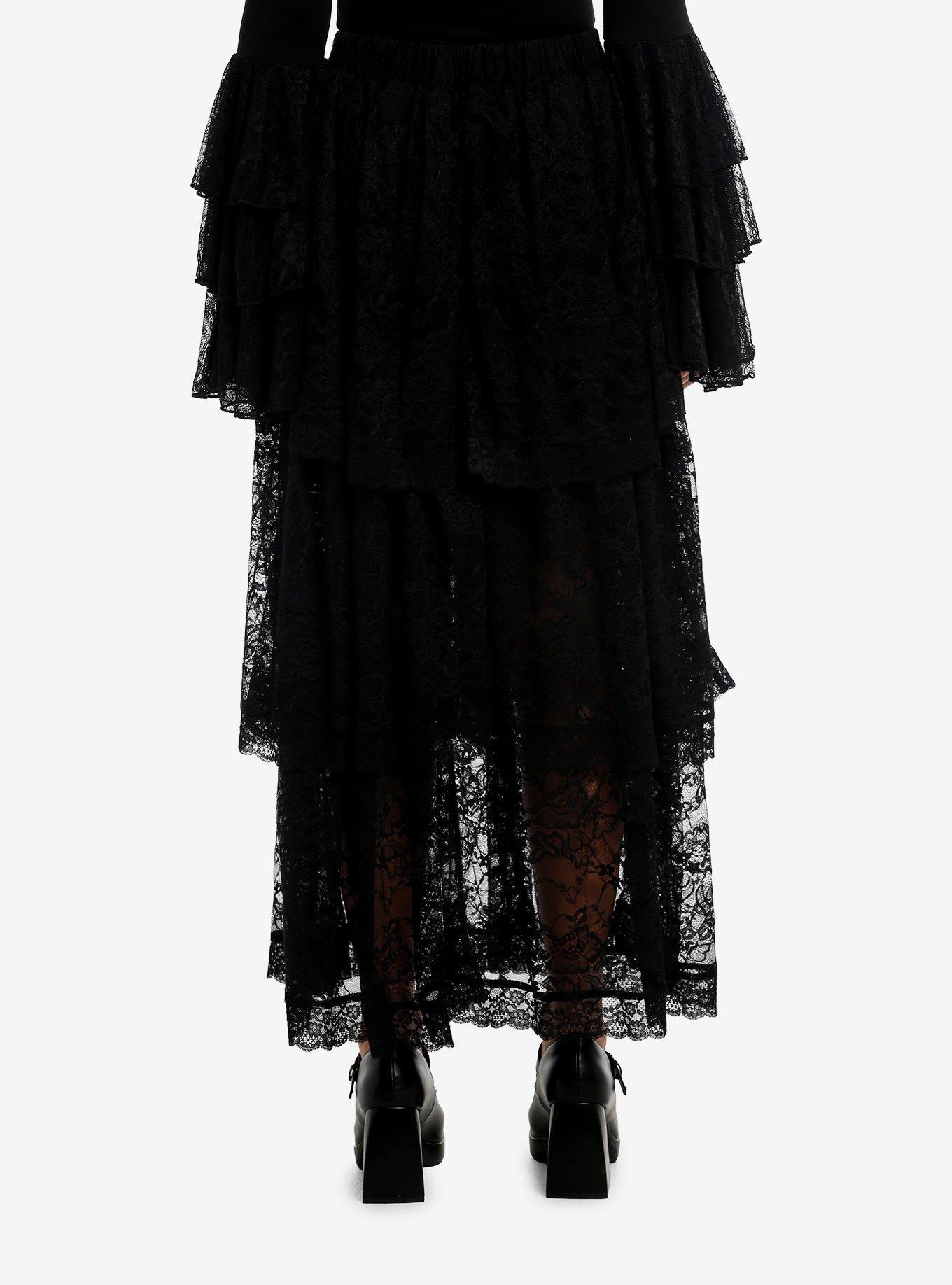 Cosmic Aura Black Lace Tiered Maxi Skirt, , hi-res