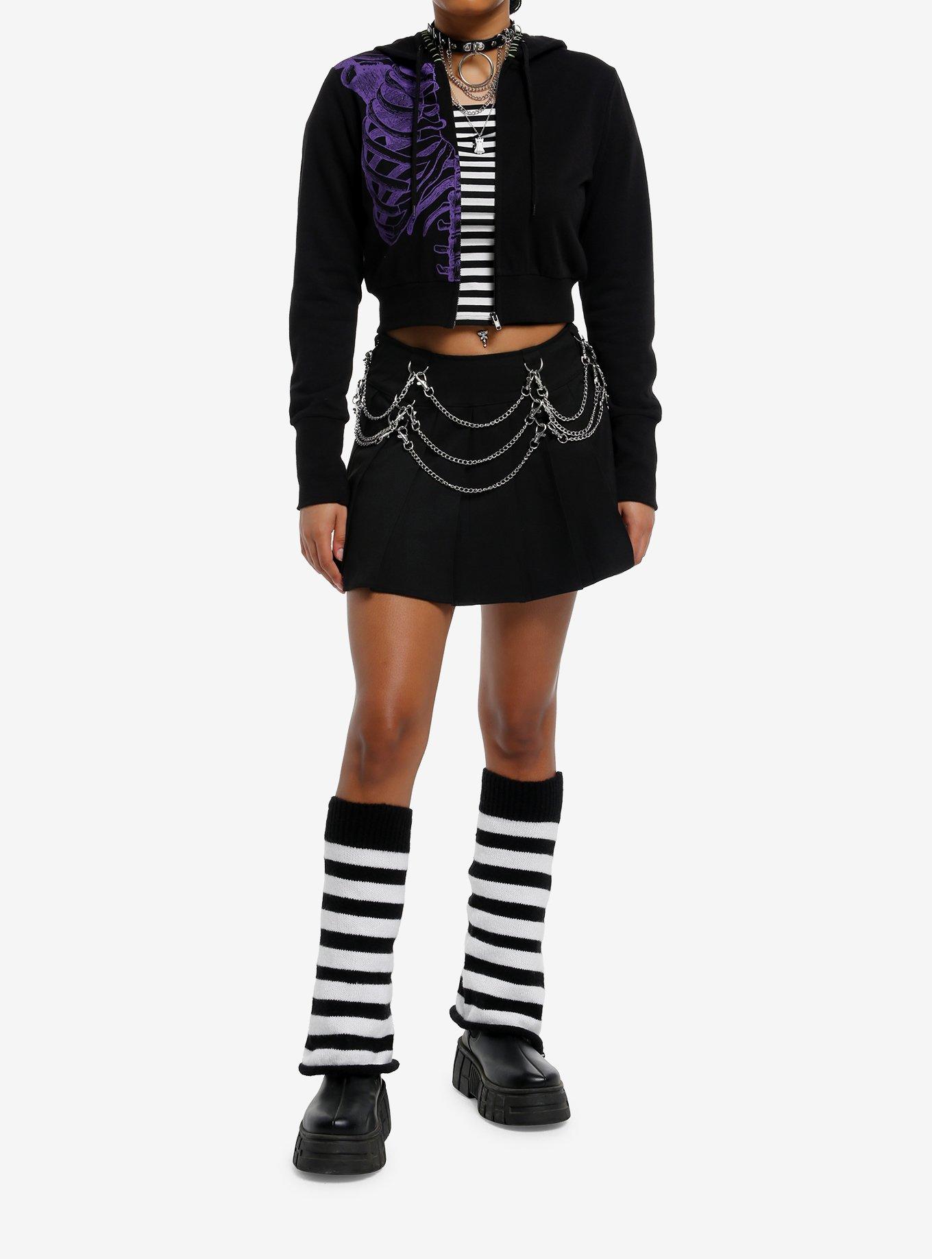 Purple Rib Cage Stitch Girls Crop Hoodie, , hi-res