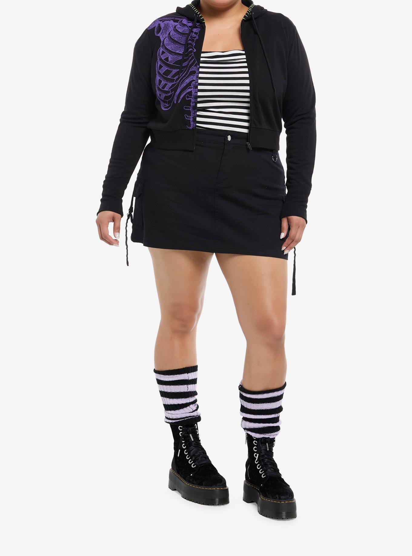 Purple Rib Cage Stitch Girls Crop Hoodie Plus Size, , hi-res