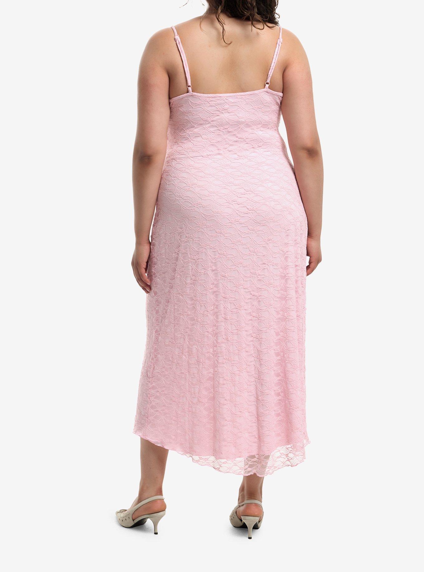 Sweet Society Pink Rosette Lace Midaxi Dress Plus Size, , hi-res