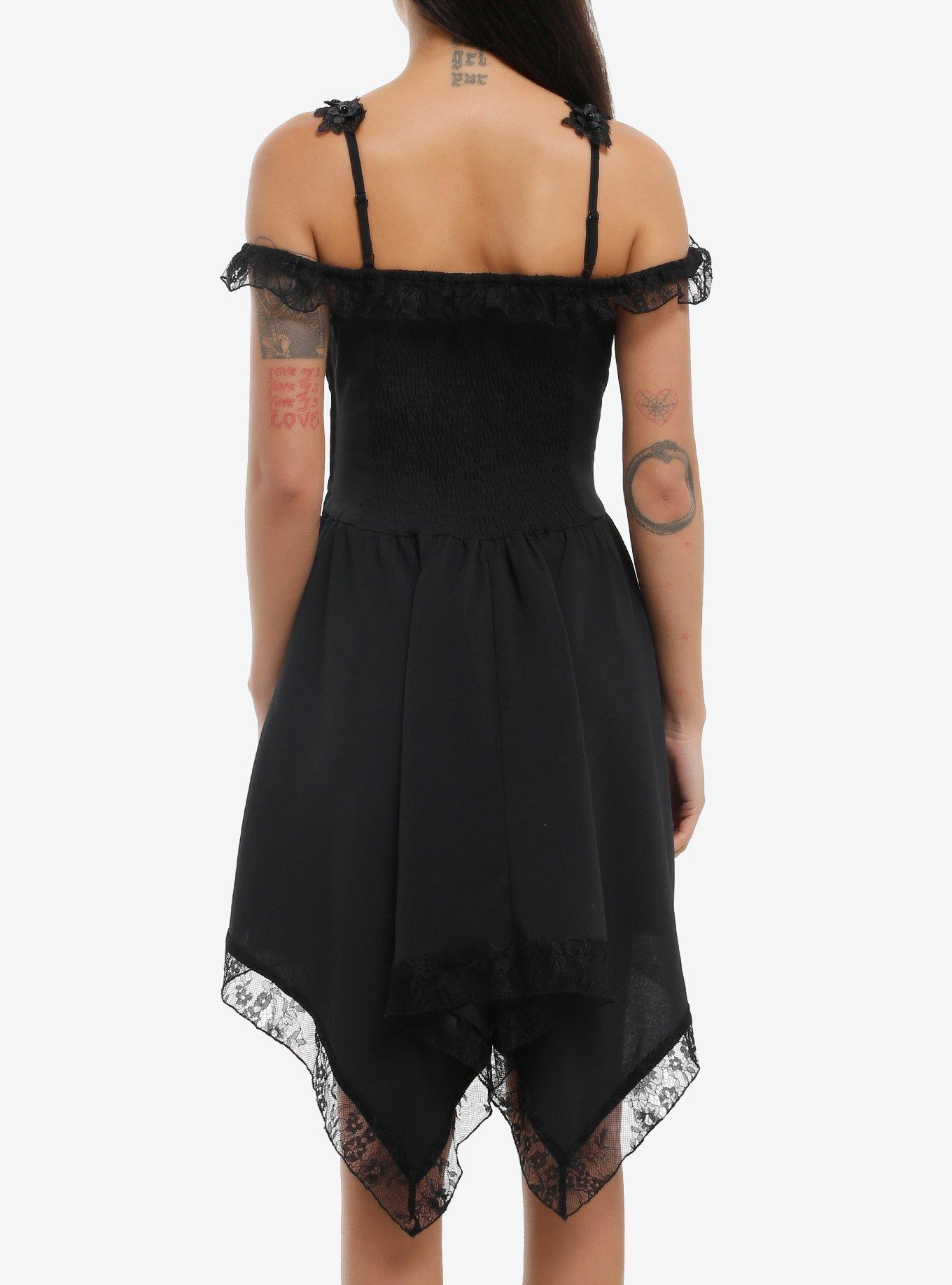 Cosmic Aura Black Floral Lace Cold-Shoulder Dress, BLACK, alternate