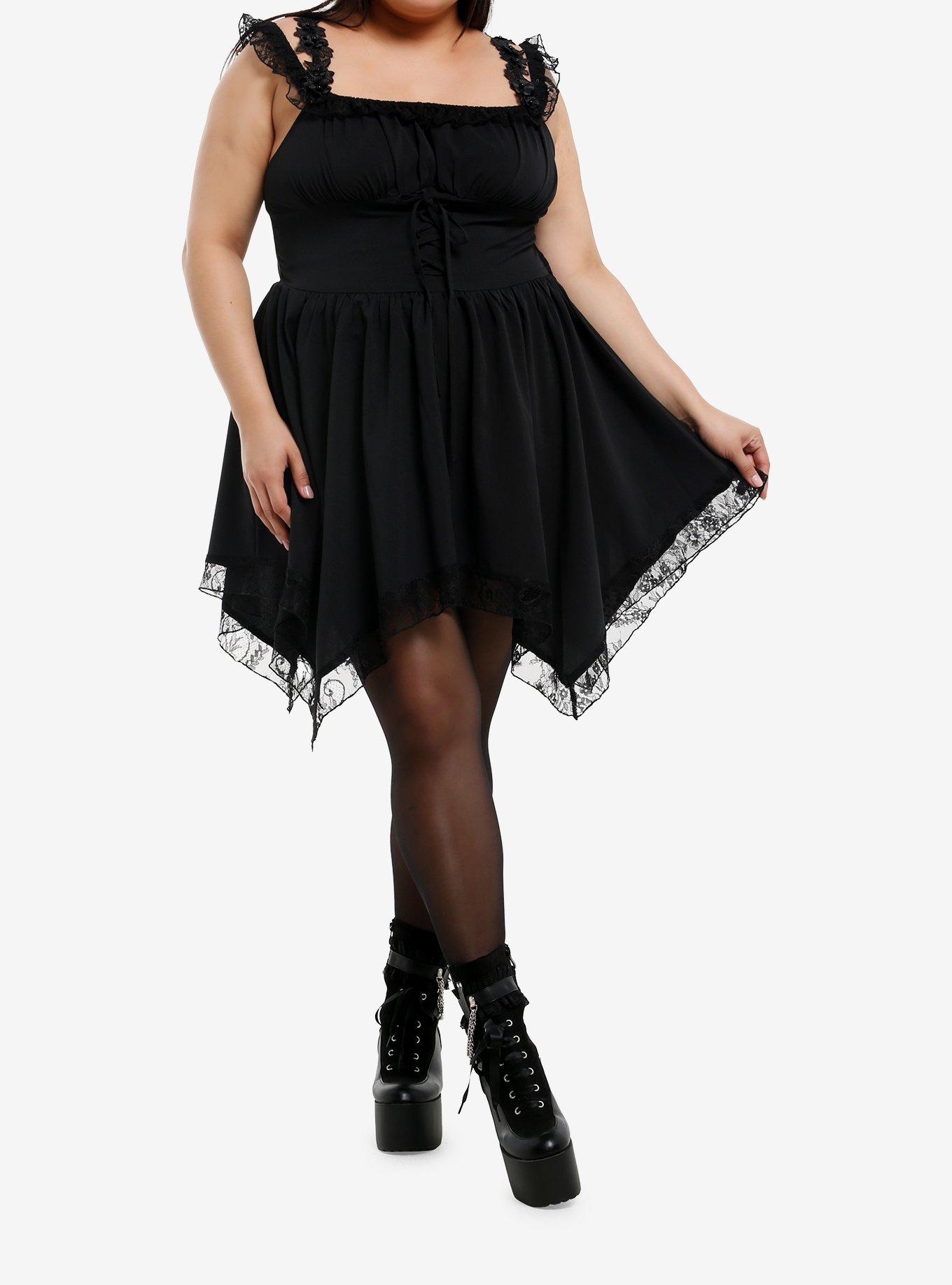 Cosmic Aura Black Floral Lace Cold-Shoulder Dress Plus Size, , hi-res