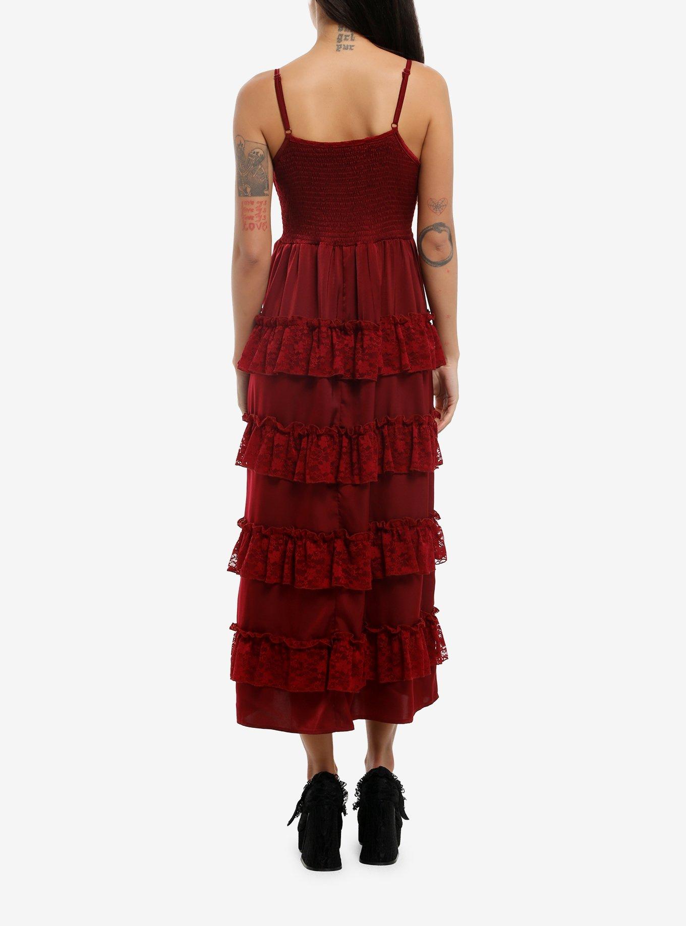 Cosmic Aura Corset Cross Charm Ruffle Maxi Dress, , hi-res