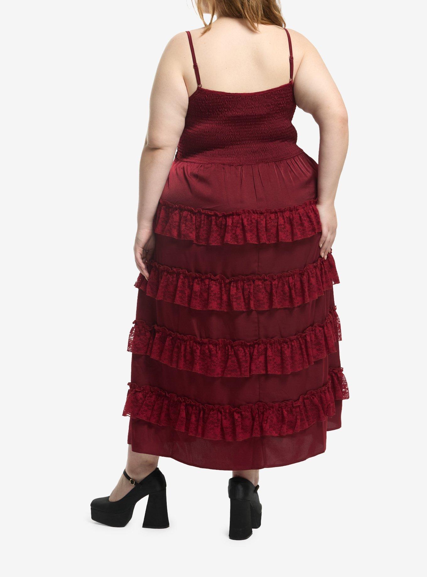 Cosmic Aura Corset Cross Charm Ruffle Maxi Dress Plus Size, , hi-res