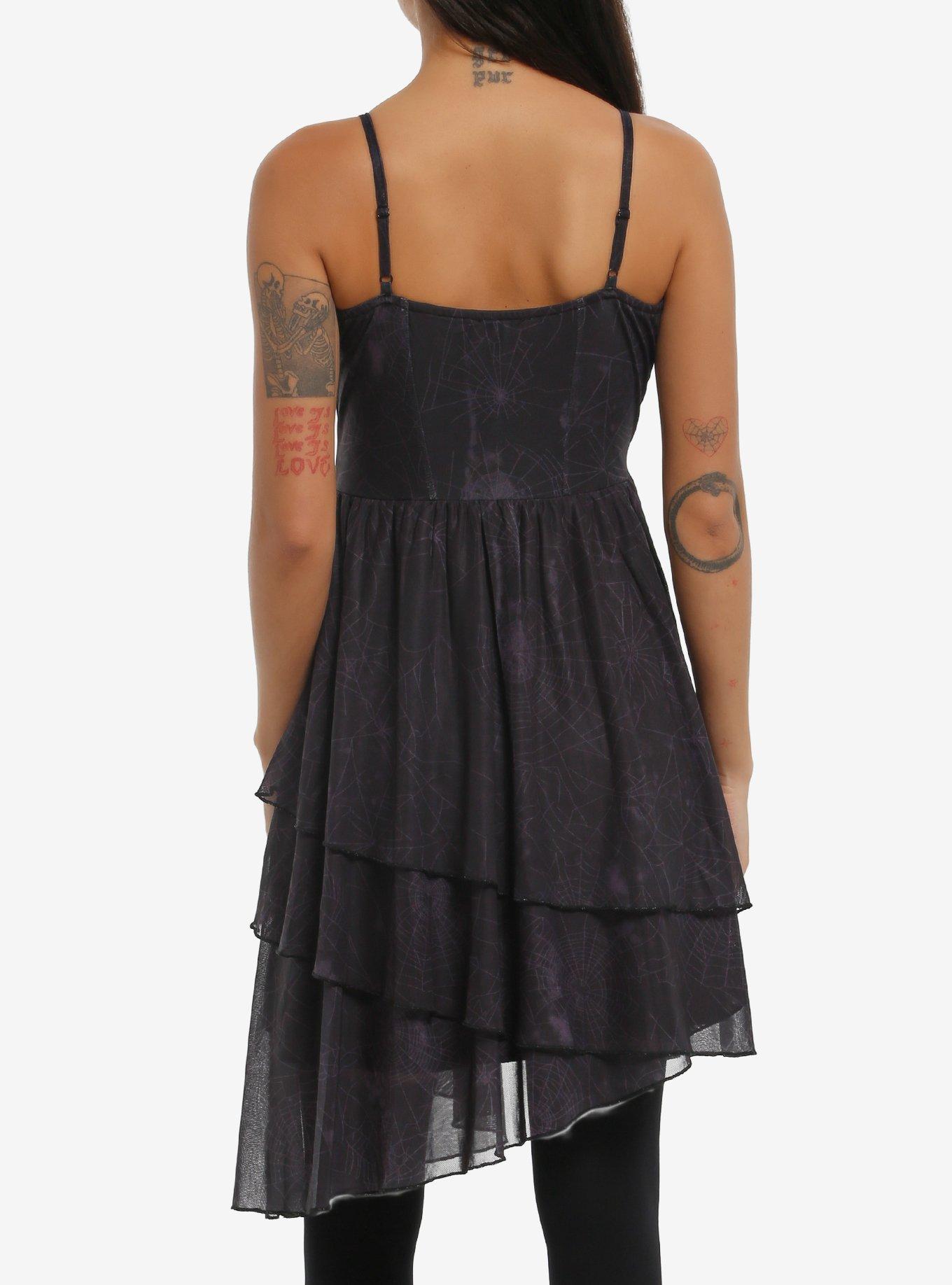 Cosmic Aura Spiderweb Lace-Up Midaxi Dress, BLACK, alternate