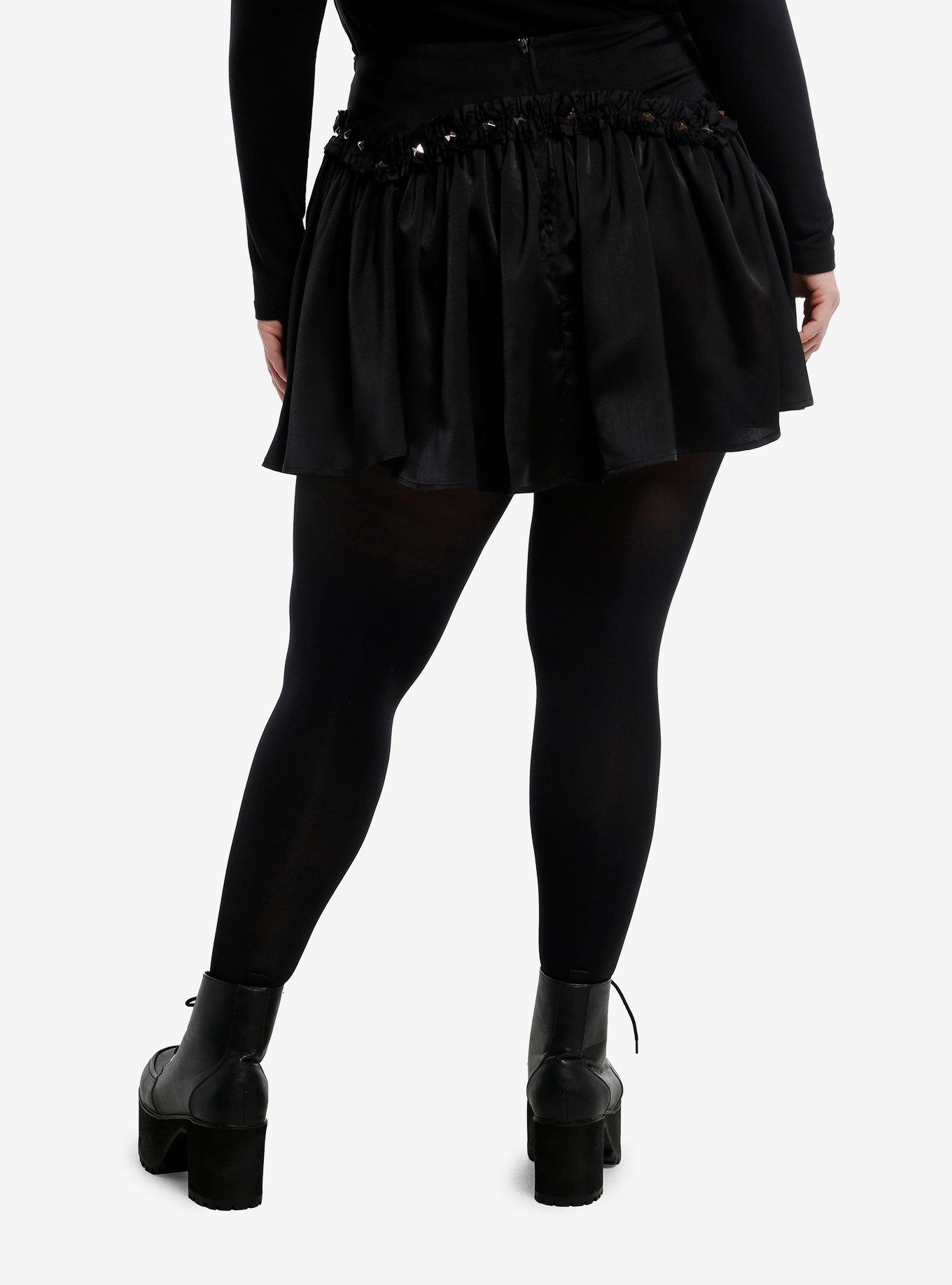 Black Stud Ruffle Lace-Up Skirt Plus Size, , hi-res