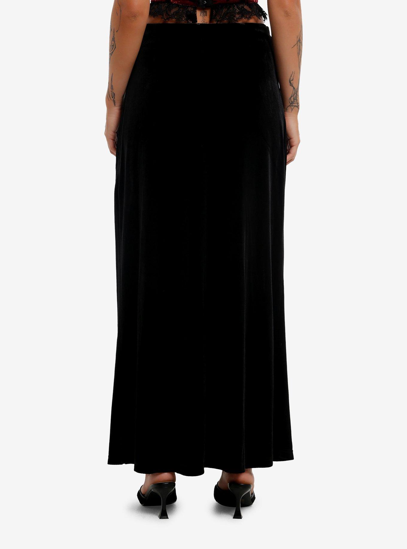 Cosmic Aura Cross Charm Velvet Maxi Skirt, , hi-res