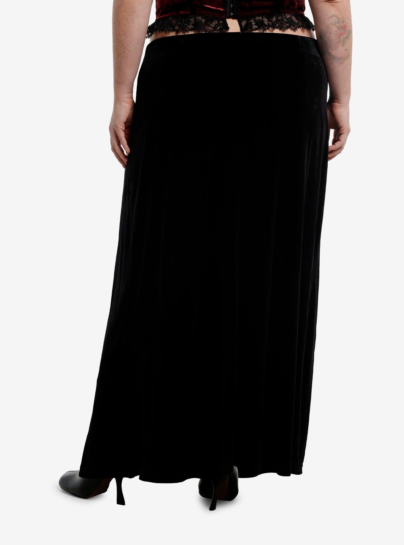 Cosmic Aura Cross Charm Velvet Maxi Skirt Plus Size, , hi-res