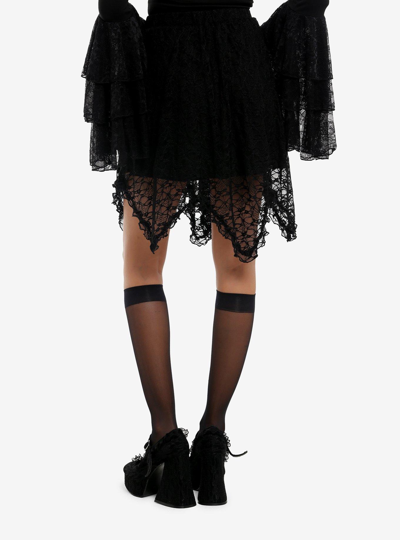 Cosmic Aura Black Lace Hanky Hem Mini Skirt, , hi-res