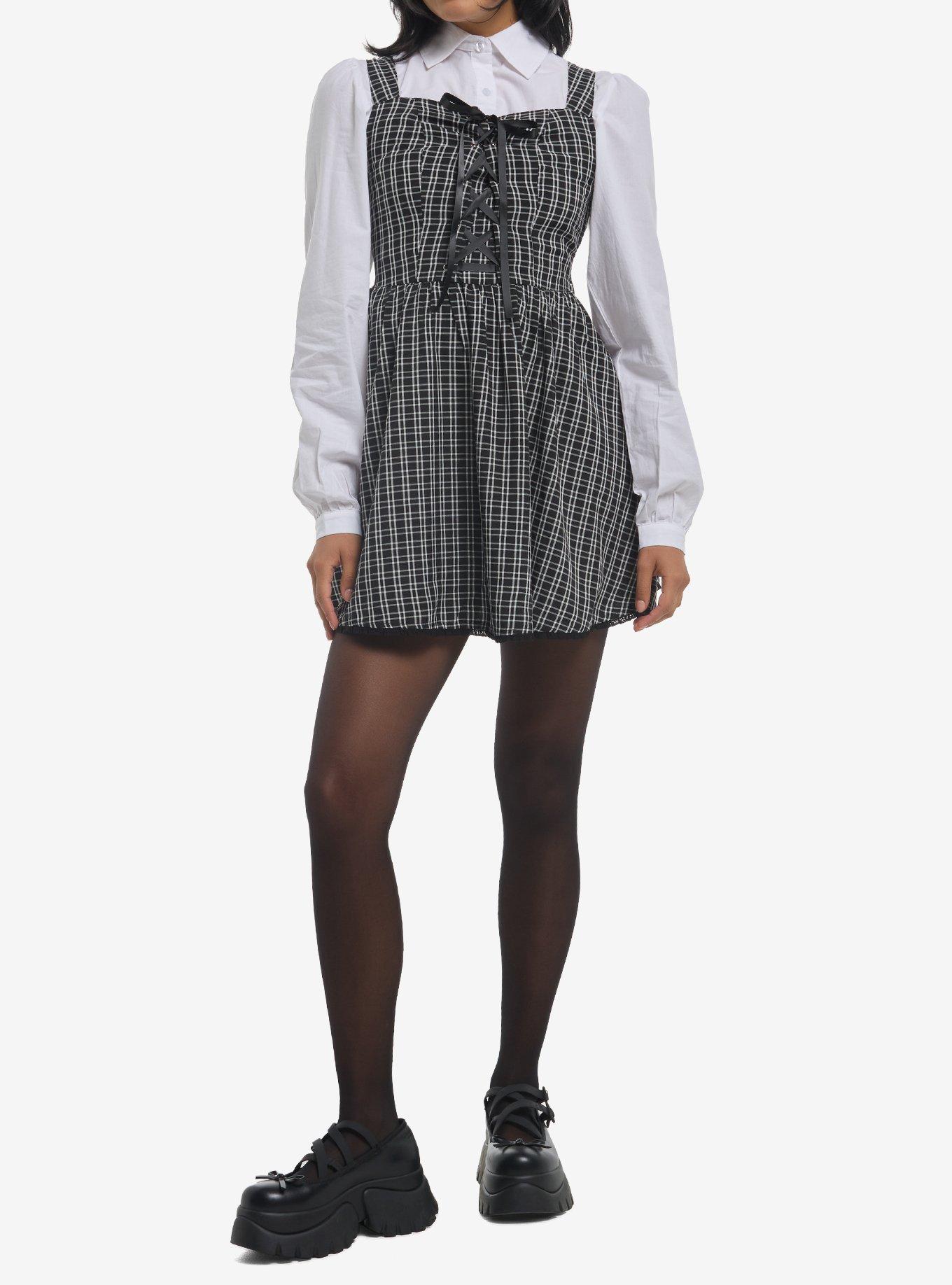 Black Plaid & White Woven Twofer Dress, , hi-res