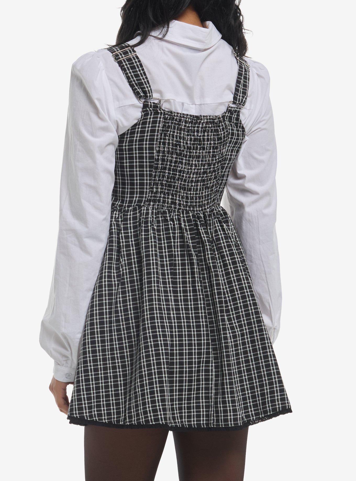 Black Plaid & White Woven Twofer Dress, BLACK, alternate
