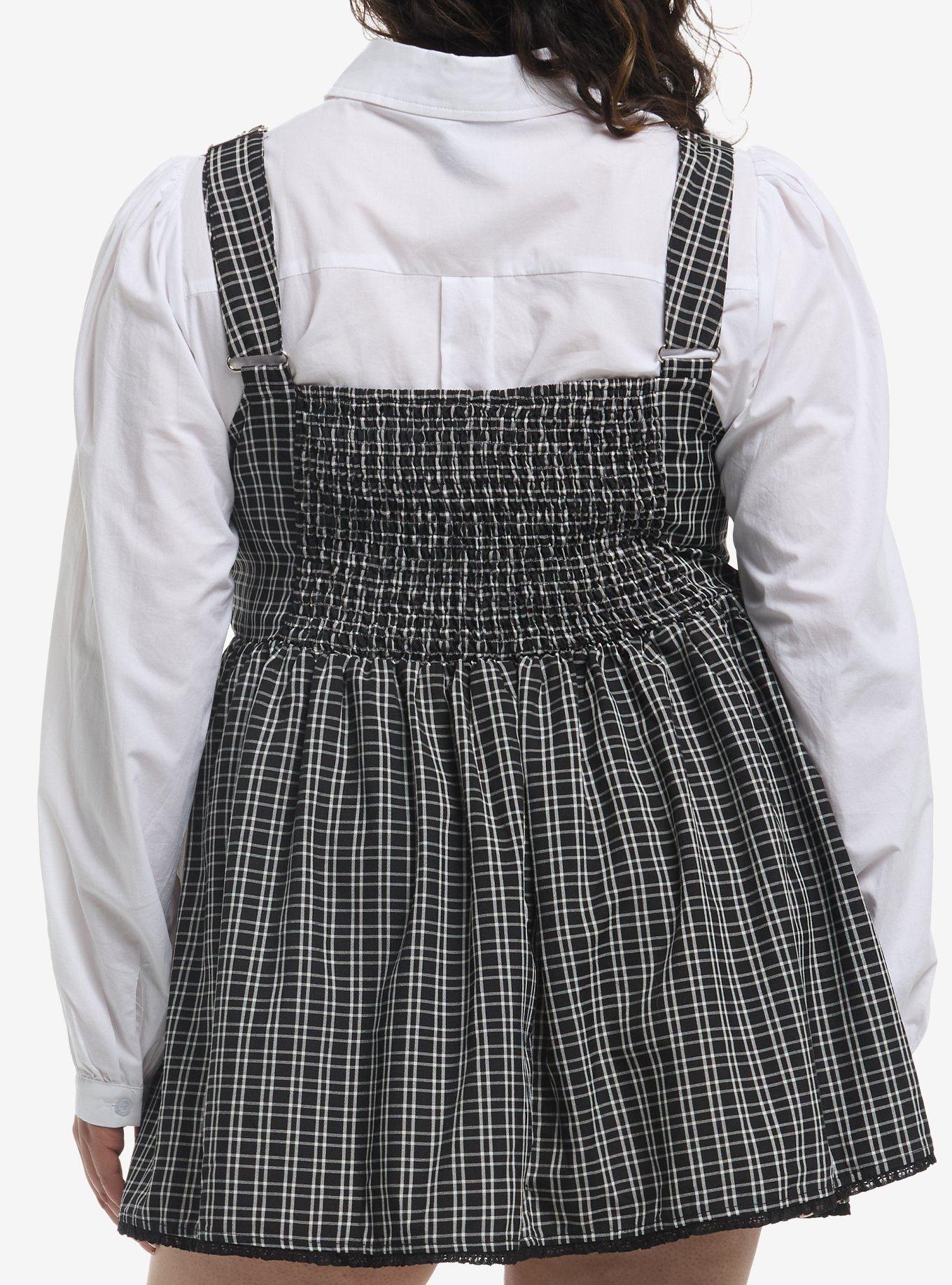 Black Plaid & White Woven Twofer Dress Plus Size, BLACK, alternate