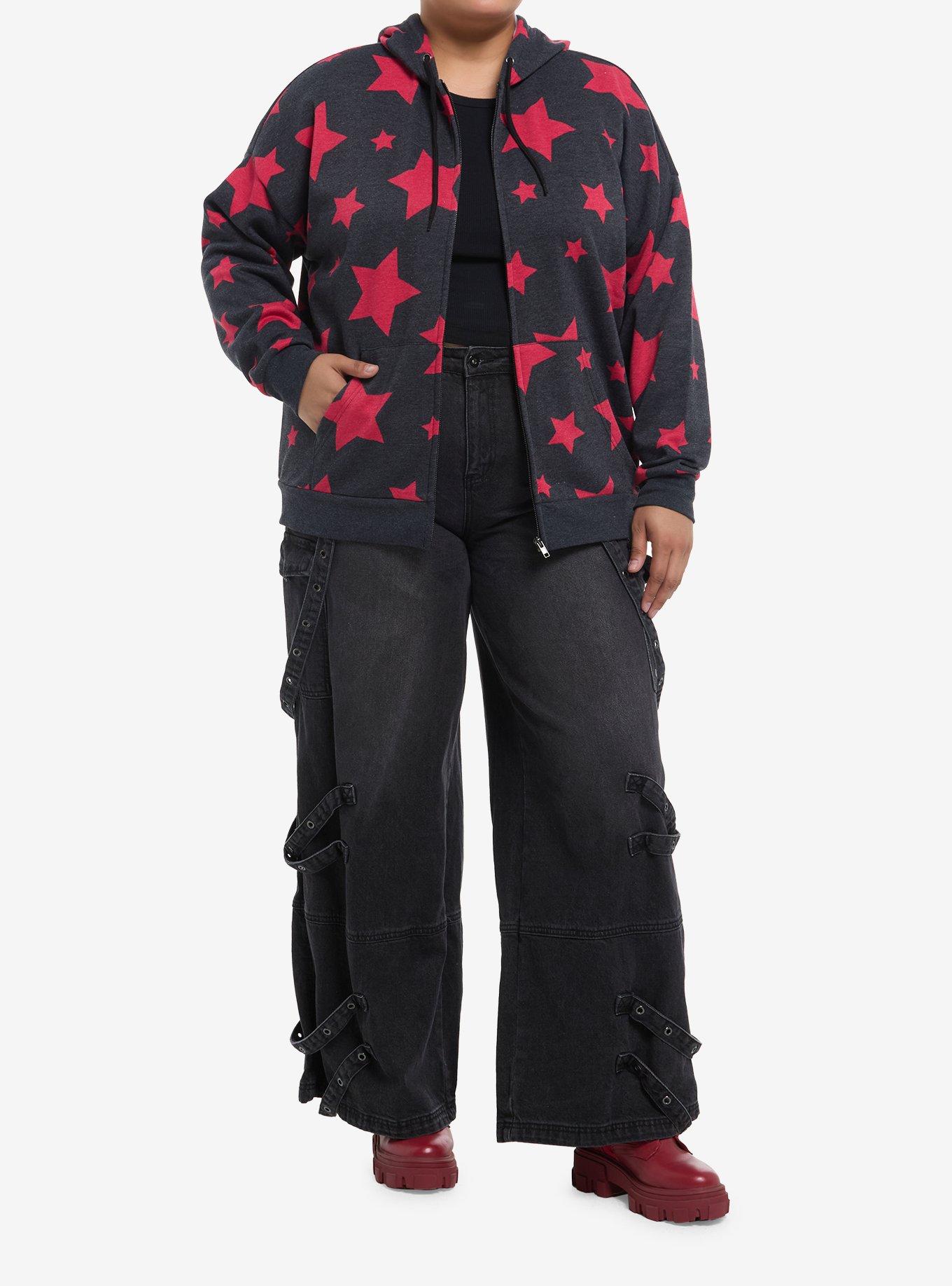 Grey & Red Star Girls Hoodie Plus Size, , hi-res