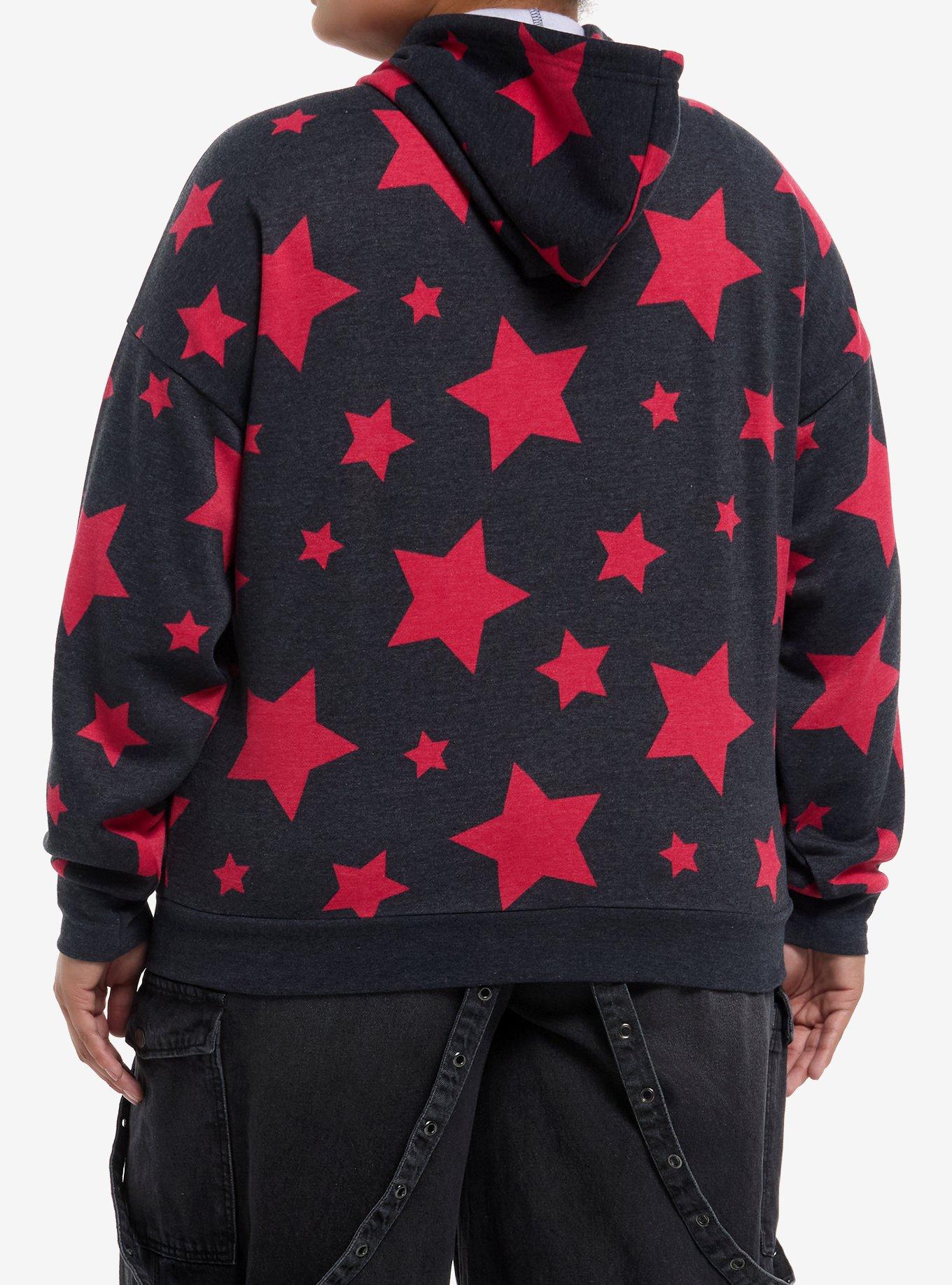 Grey & Red Star Girls Hoodie Plus Size, RED, alternate