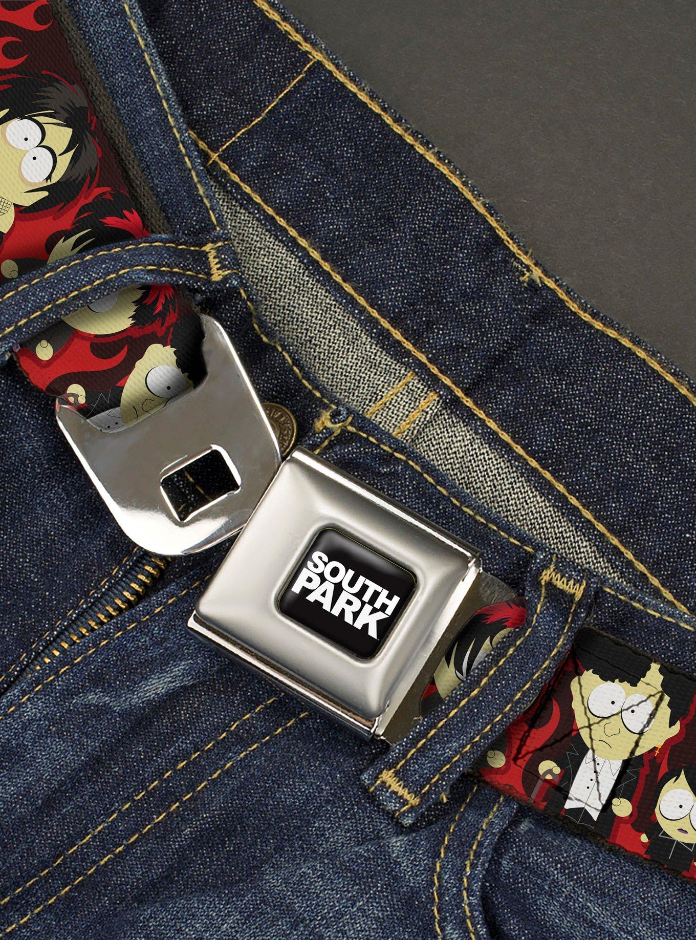 South Park Goth Kids Poses Flame Seatbelt Buckle Belt, RED, alternate