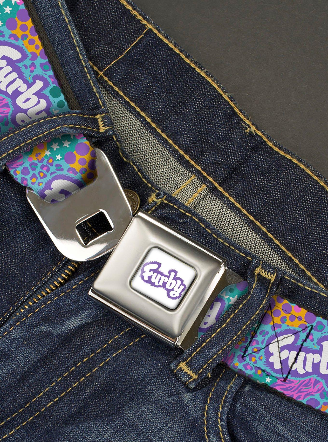 Furby Title Logo and Fur Prints Collage Seatbelt Buckle Belt, MULTI, alternate