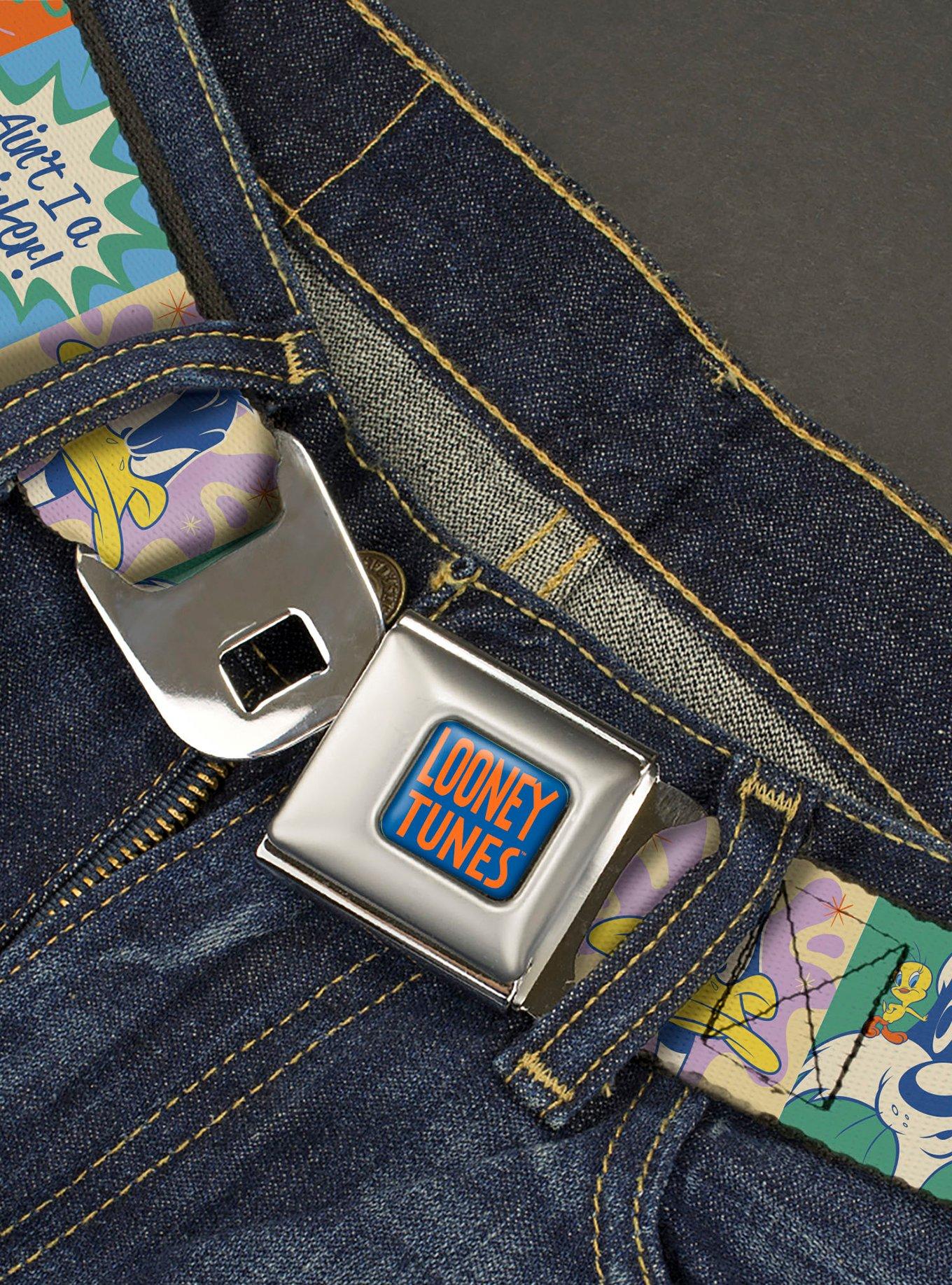 Looney Tunes Character Pose and Icon Blocks Seatbelt Buckle Belt, MULTI, alternate