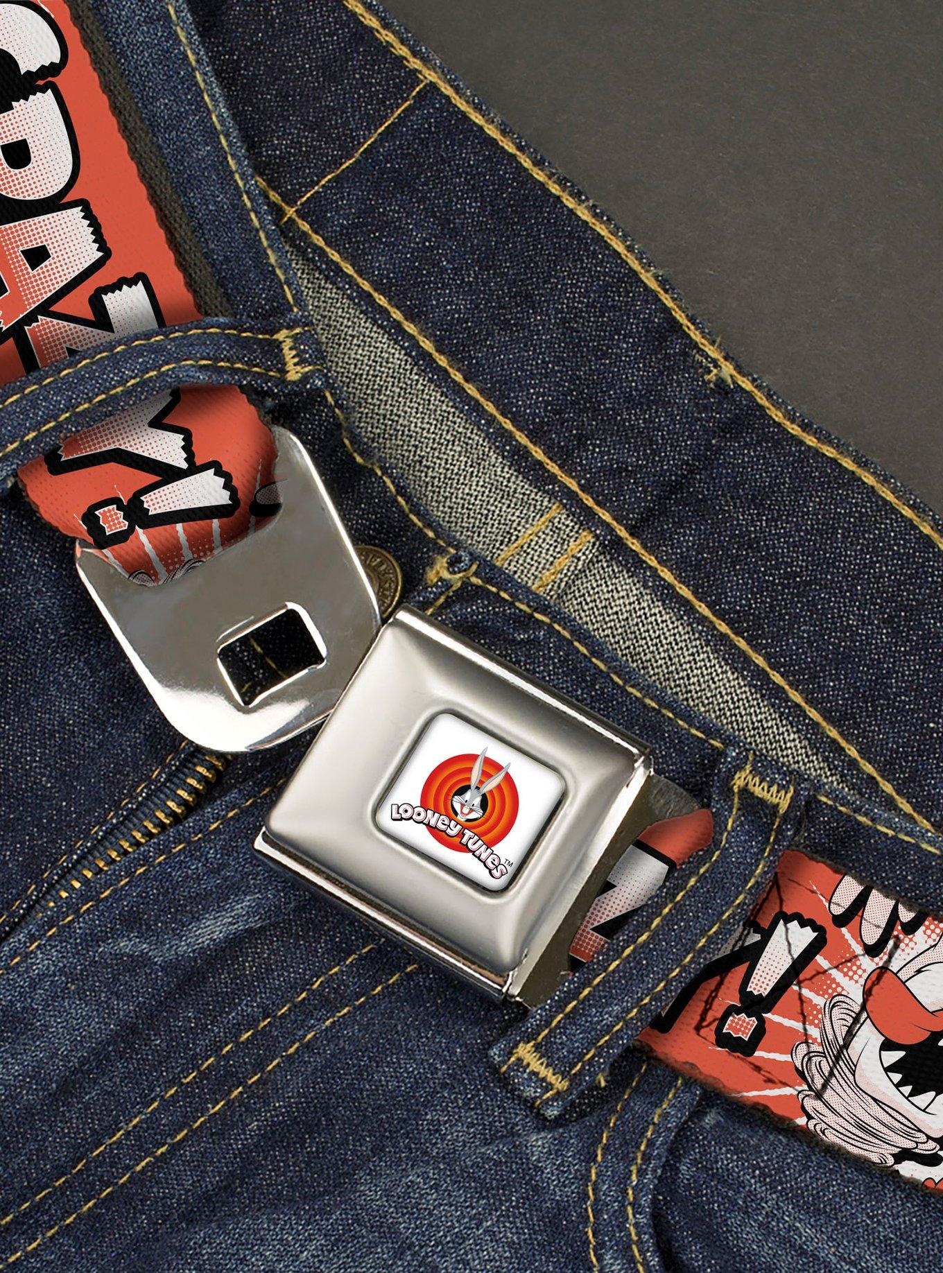 Looney Tunes Taz Tasmanian Devil Let's Go Crazy Pose Seatbelt Buckle Belt, , hi-res