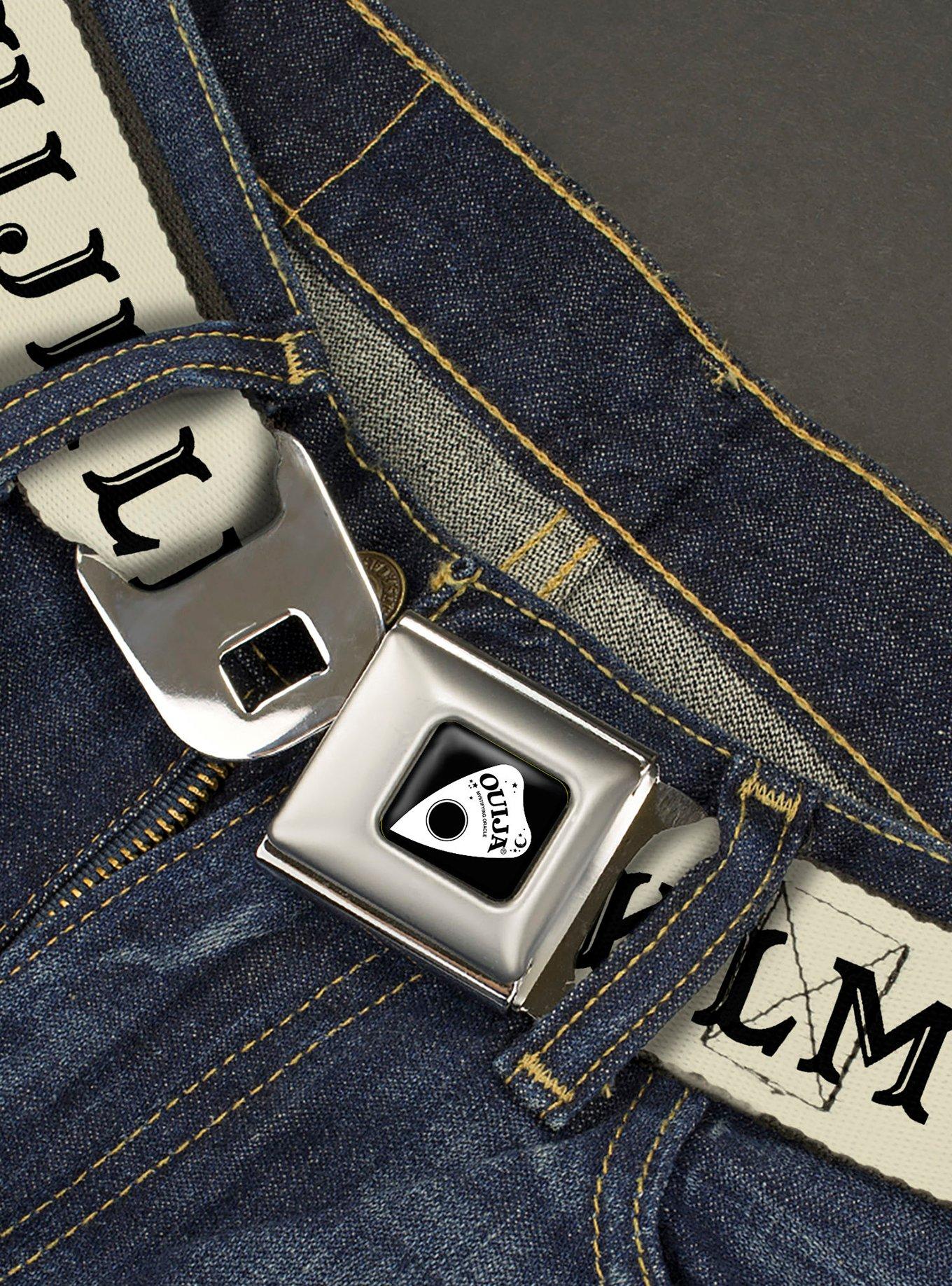 Ouija Board Letters and Elements Beige Black Seatbelt Buckle Belt, MULTI, alternate