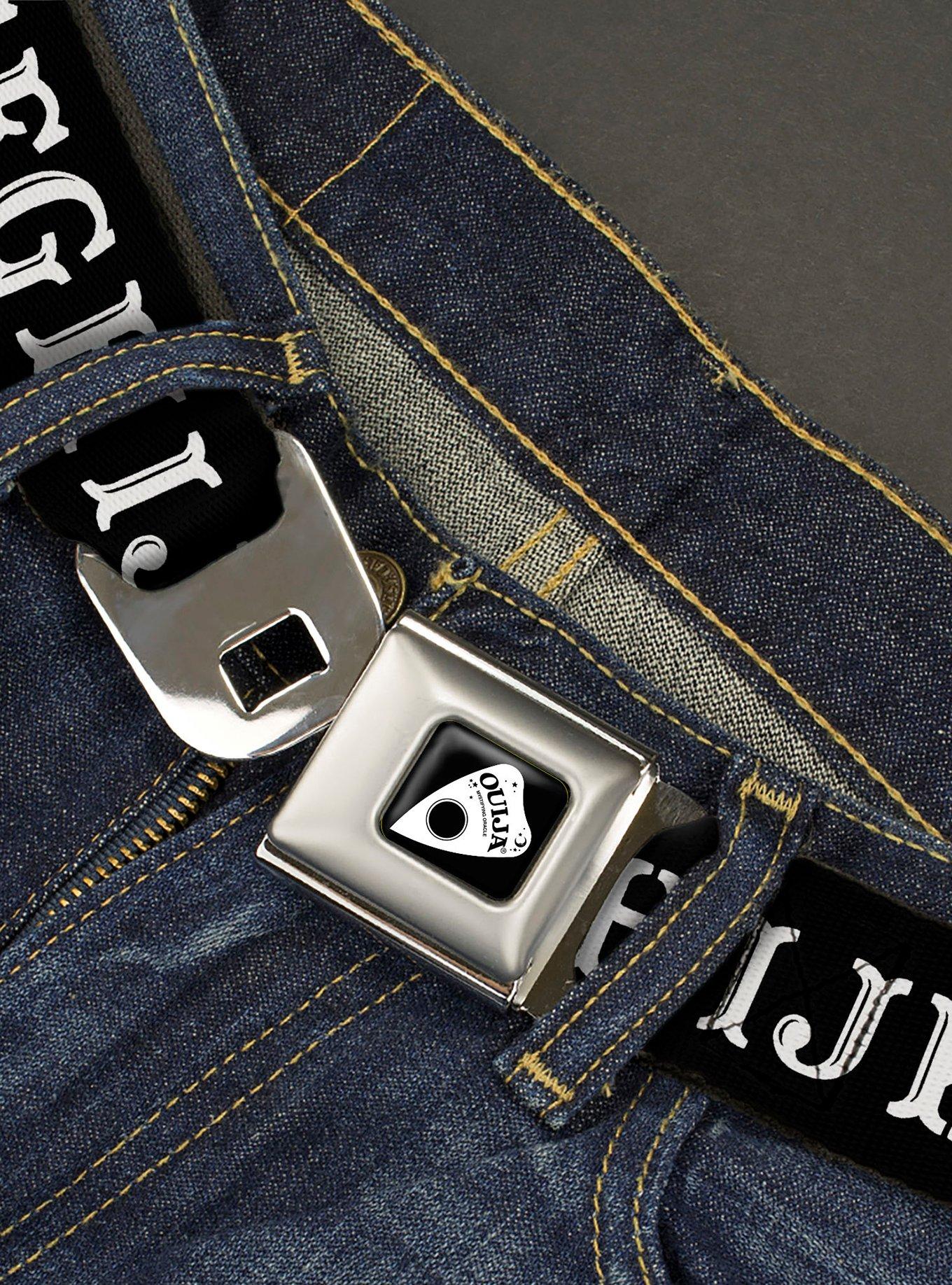 Ouija Board Letters and Elements Black White Seatbelt Buckle Belt