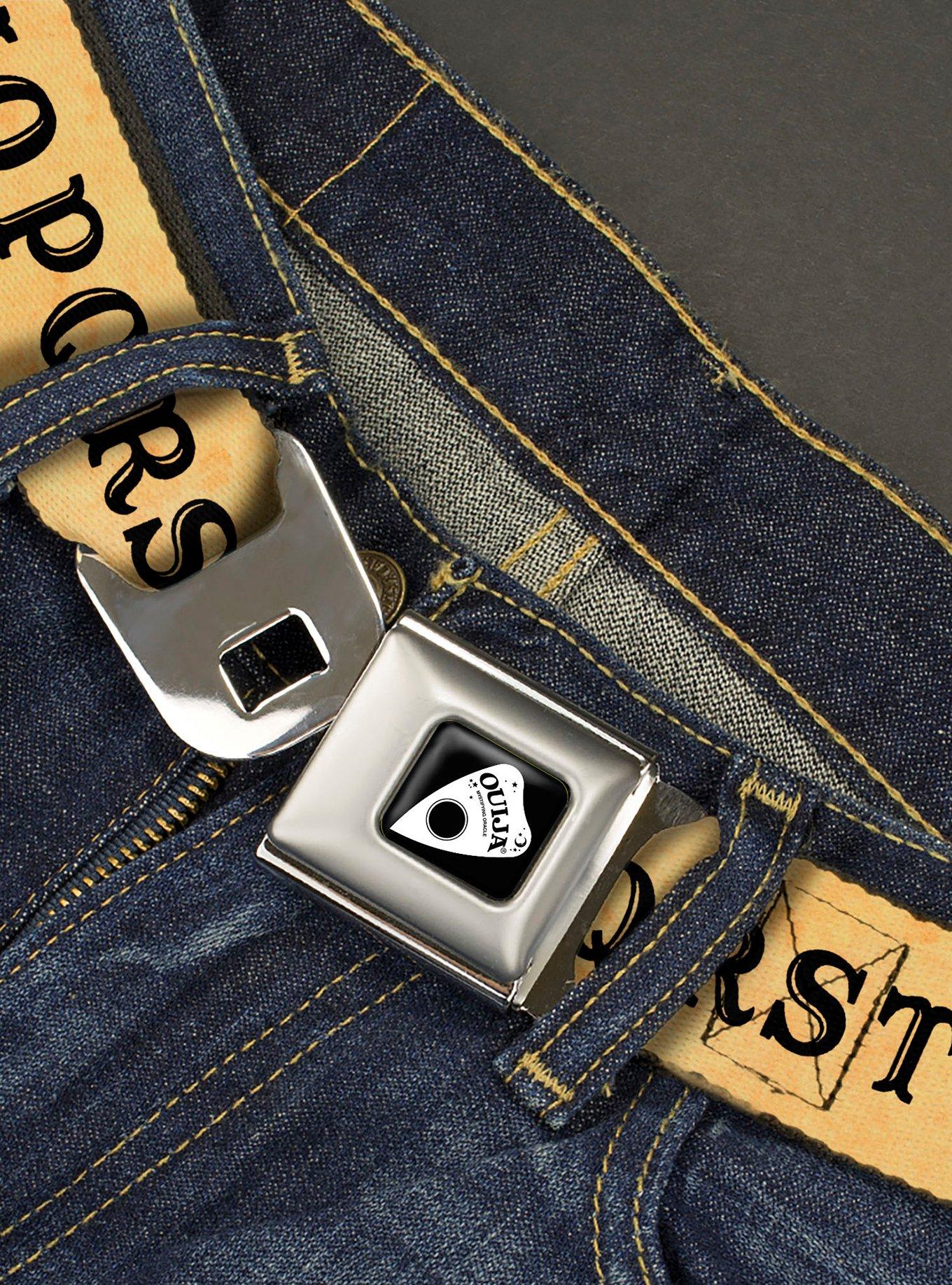 Ouija Board Letters and Elements Tan Black Seatbelt Buckle Belt, , hi-res