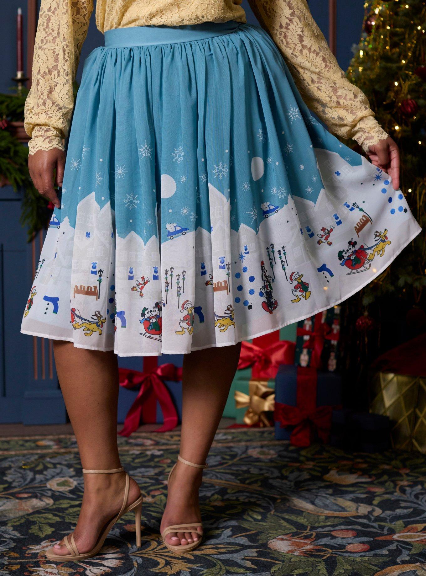 Her Universe Disney Mickey Mouse And Friends Snow Day Retro Skirt Plus Size Her Universe Exclusive, MULTI, alternate