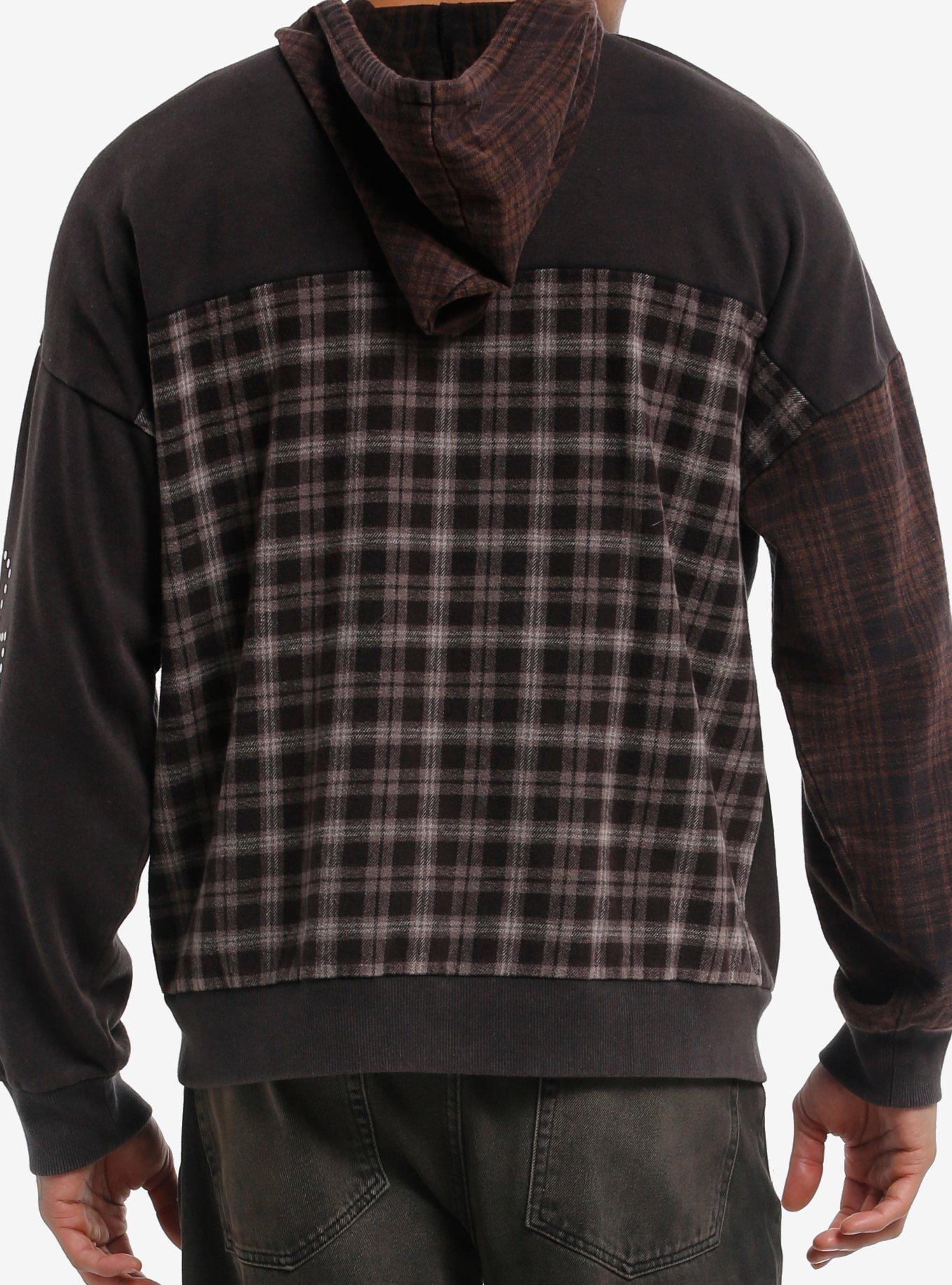 Brown Plaid Cross Stud Hoodie, , hi-res