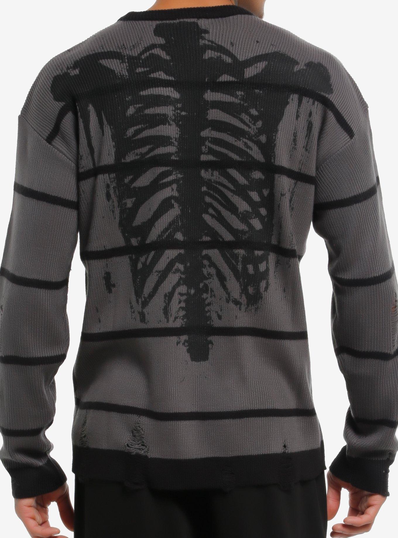 Skull & Rib Cage Grey & Black Stripe Sweater, , hi-res