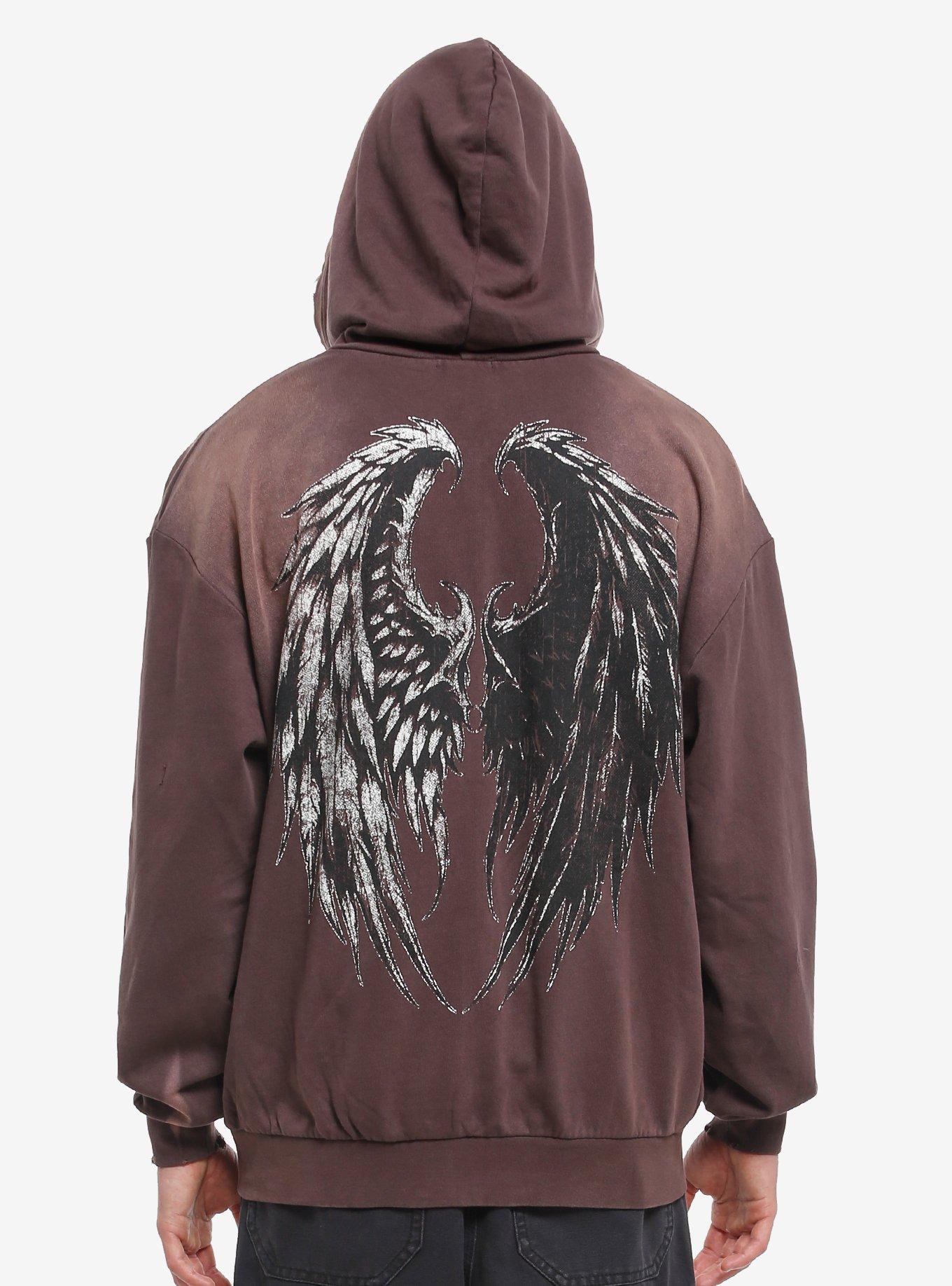 Gothic Cross Destructed Brown Hoodie, , hi-res