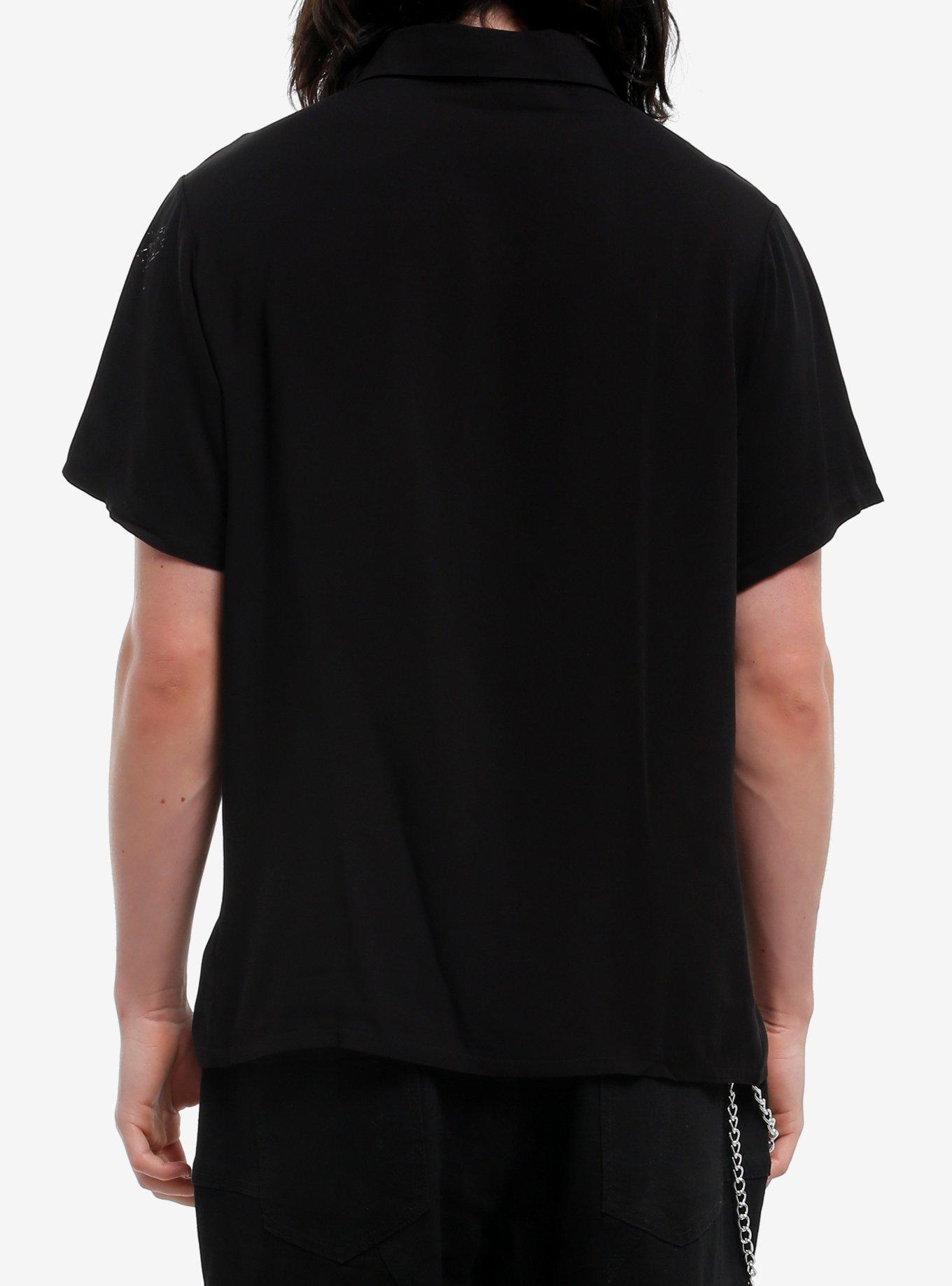 Black & White Cross Skull Woven Button-Up, , alternate