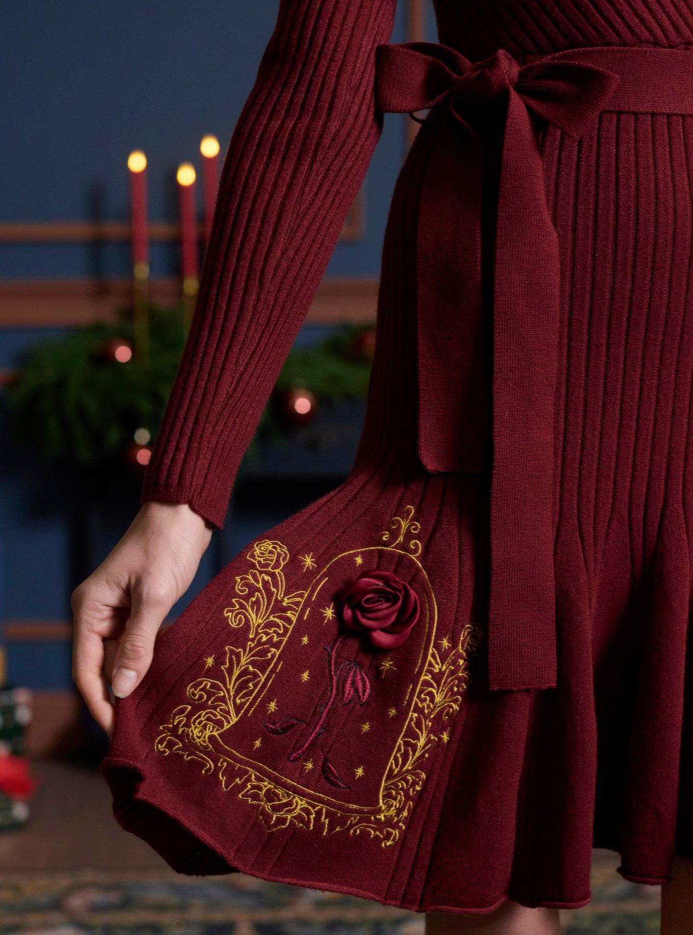 Her Universe Disney Beauty And The Beast Belle Sweater Dress Her Universe Exclusive, BURGUNDY, alternate