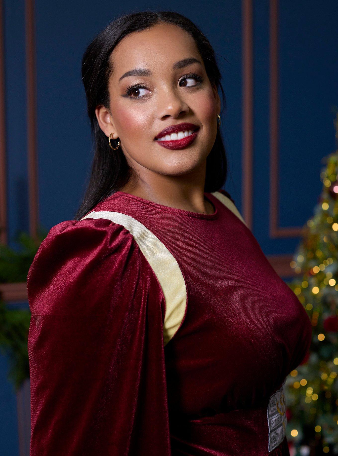 Her Universe Star Wars Padmé Velvet Bishop Sleeve Dress Plus Size Her Universe Exclusive, BURGUNDY, alternate