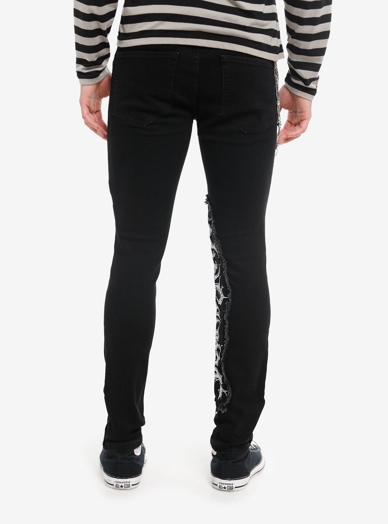 BLack Embroidered Patch Waist Chain Stinger Jeans, , hi-res