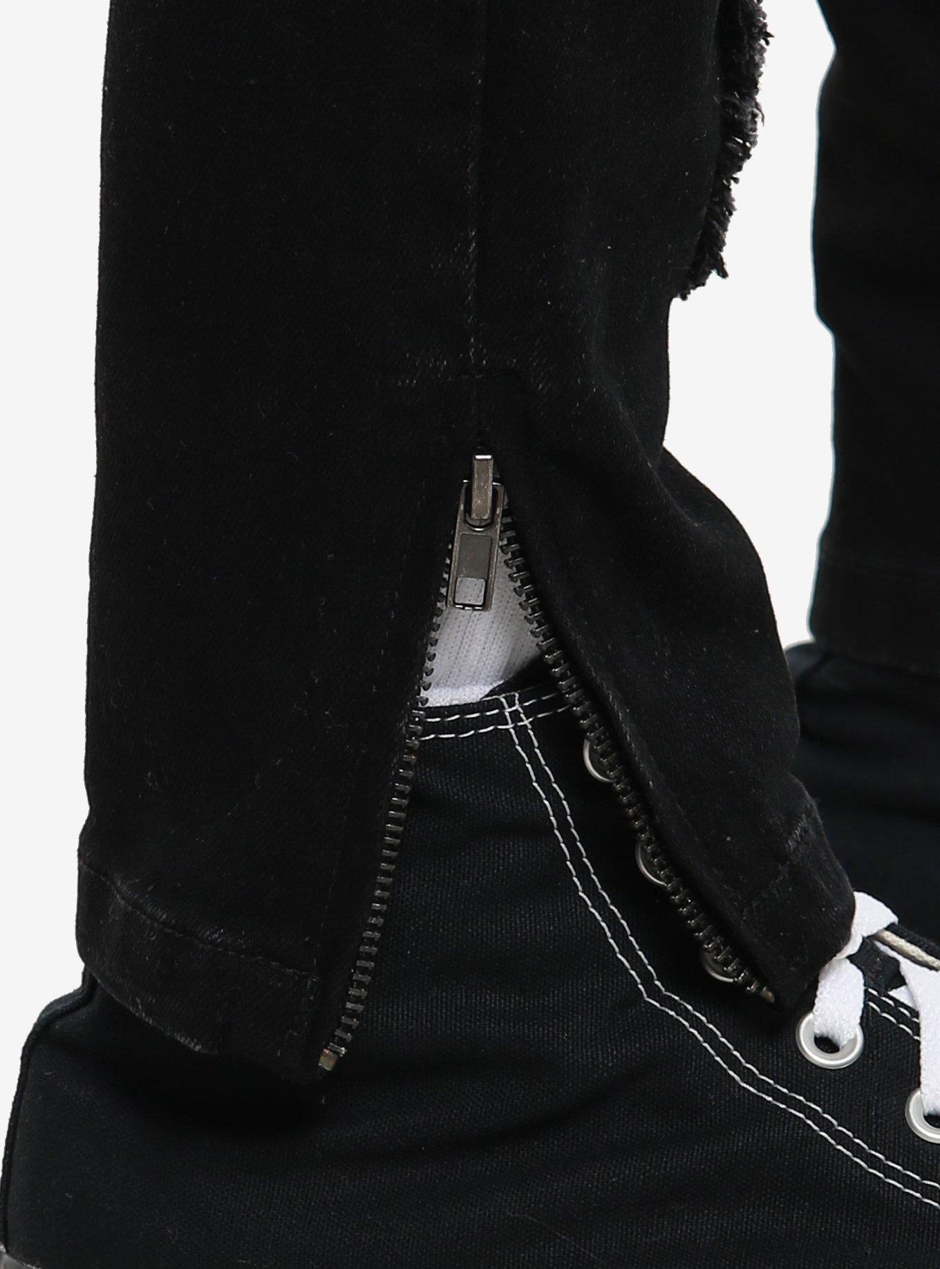 BLack Embroidered Patch Waist Chain Stinger Jeans, , alternate