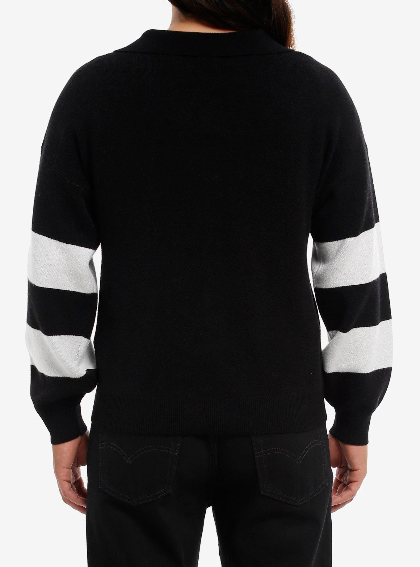 Black & White Stripe Varsity Collared Cardigan, , alternate