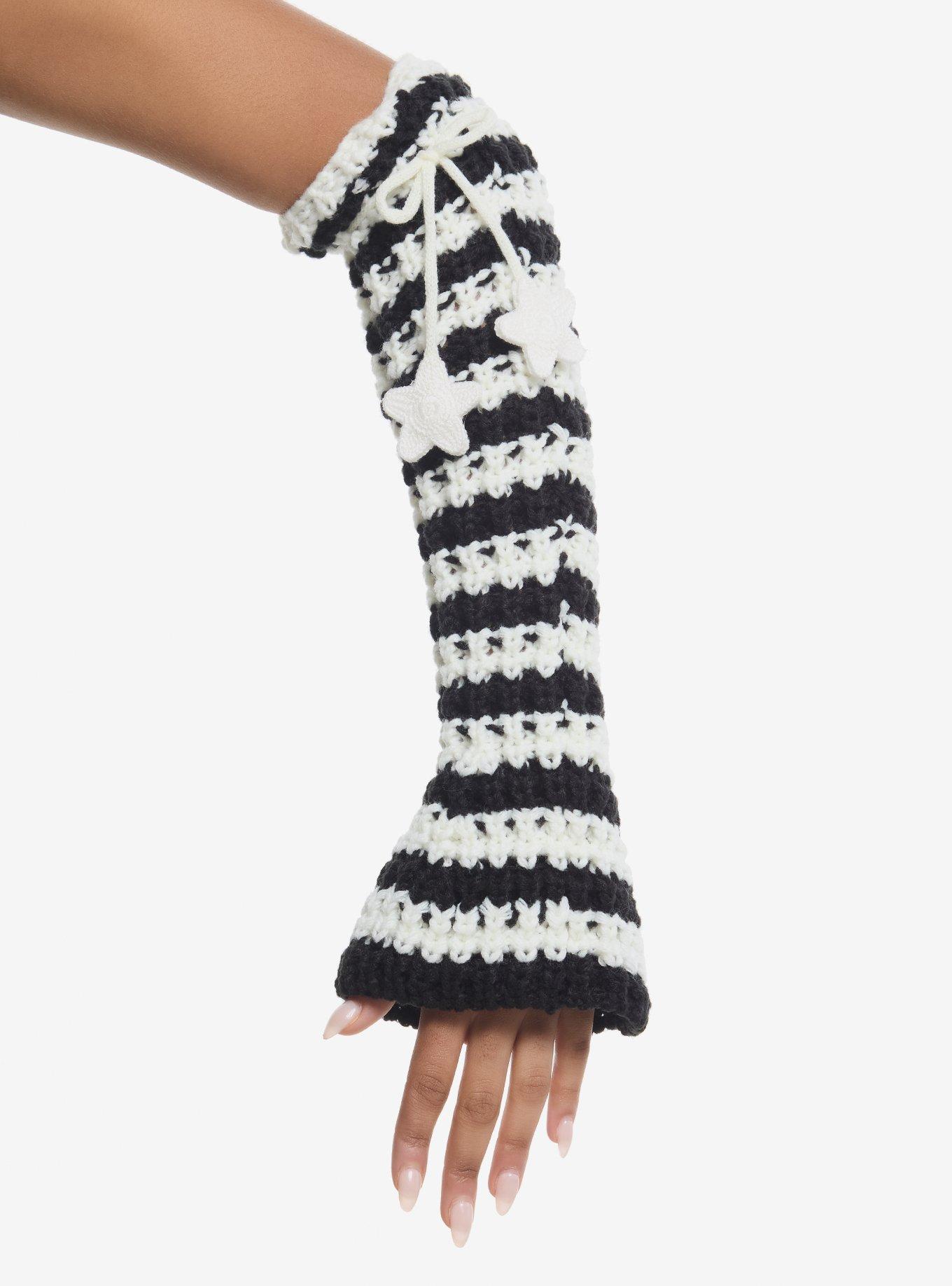 Black & White Stripe Star Knit Arm Warmers, , hi-res