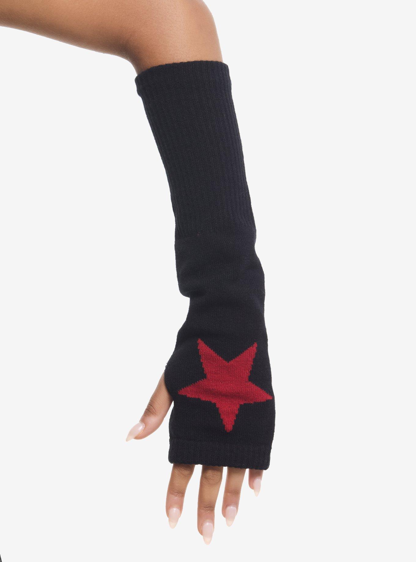 Red & Black Star Mismatch Arm Warmers, , hi-res