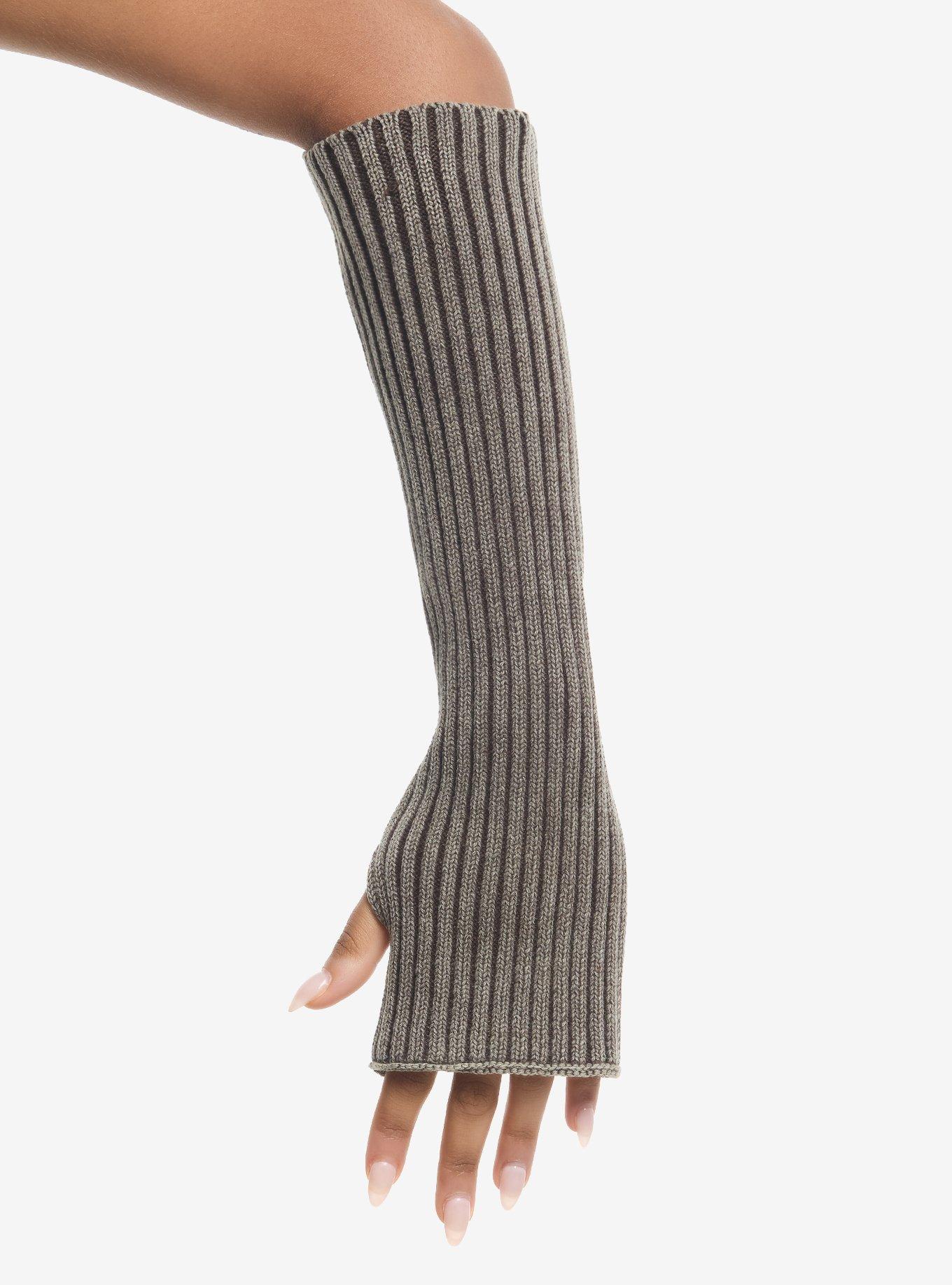 Brown Faded Ribbed Arm Warmers, , hi-res