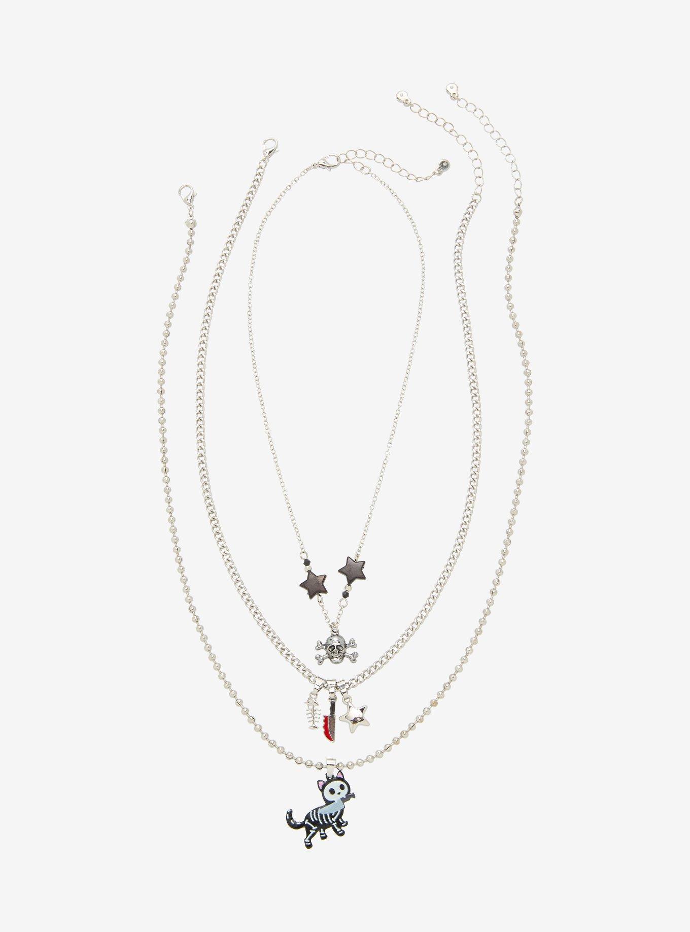 Skeleton Cat & Knife Necklace Set, , hi-res