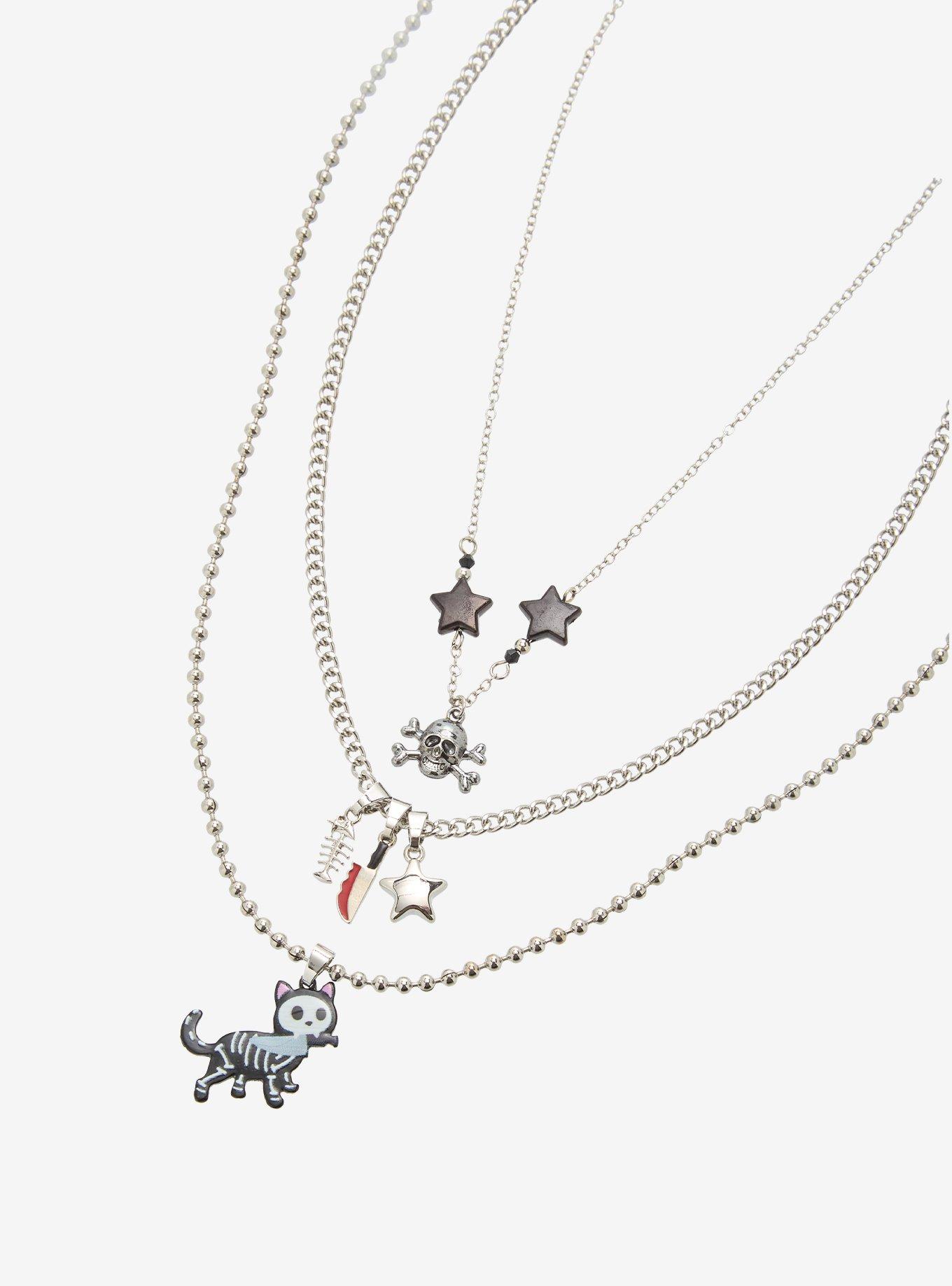 Skeleton Cat & Knife Necklace Set, , alternate