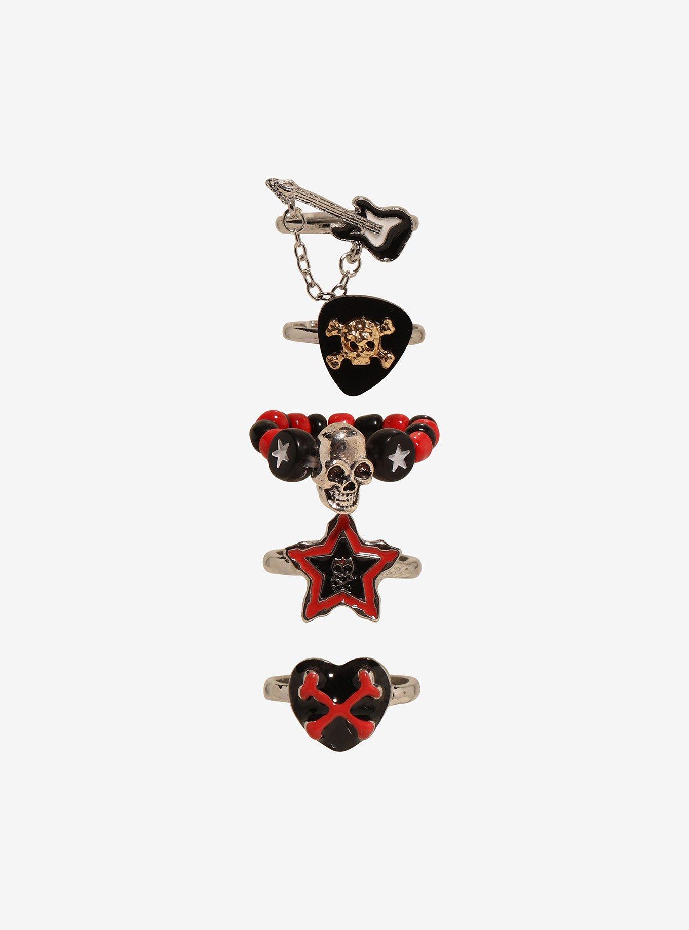 Social Collision Skull Guitar Pick Ring Set, , hi-res