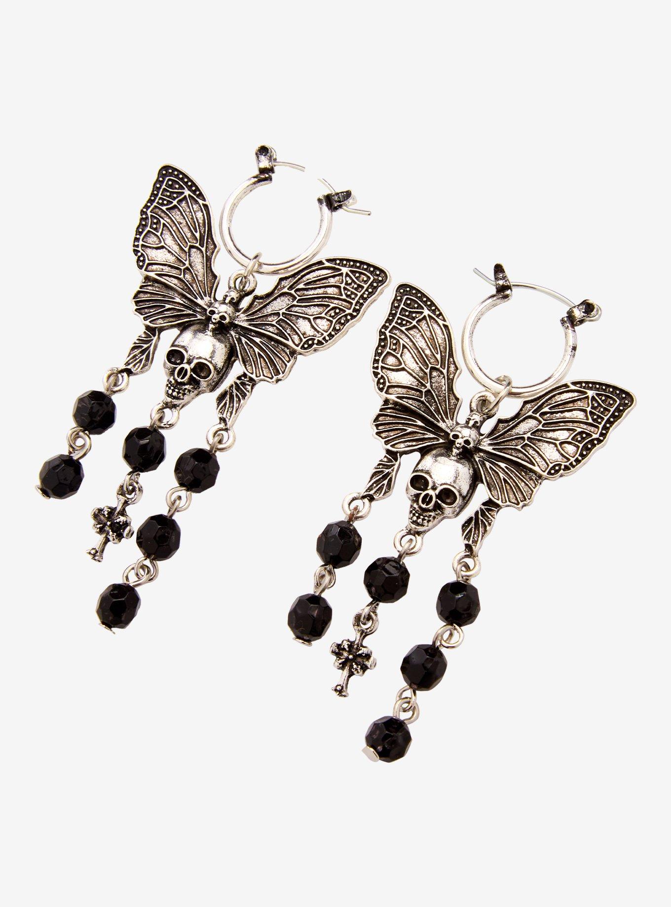 Cosmic Aura Skull Moth Drop Earrings, , alternate
