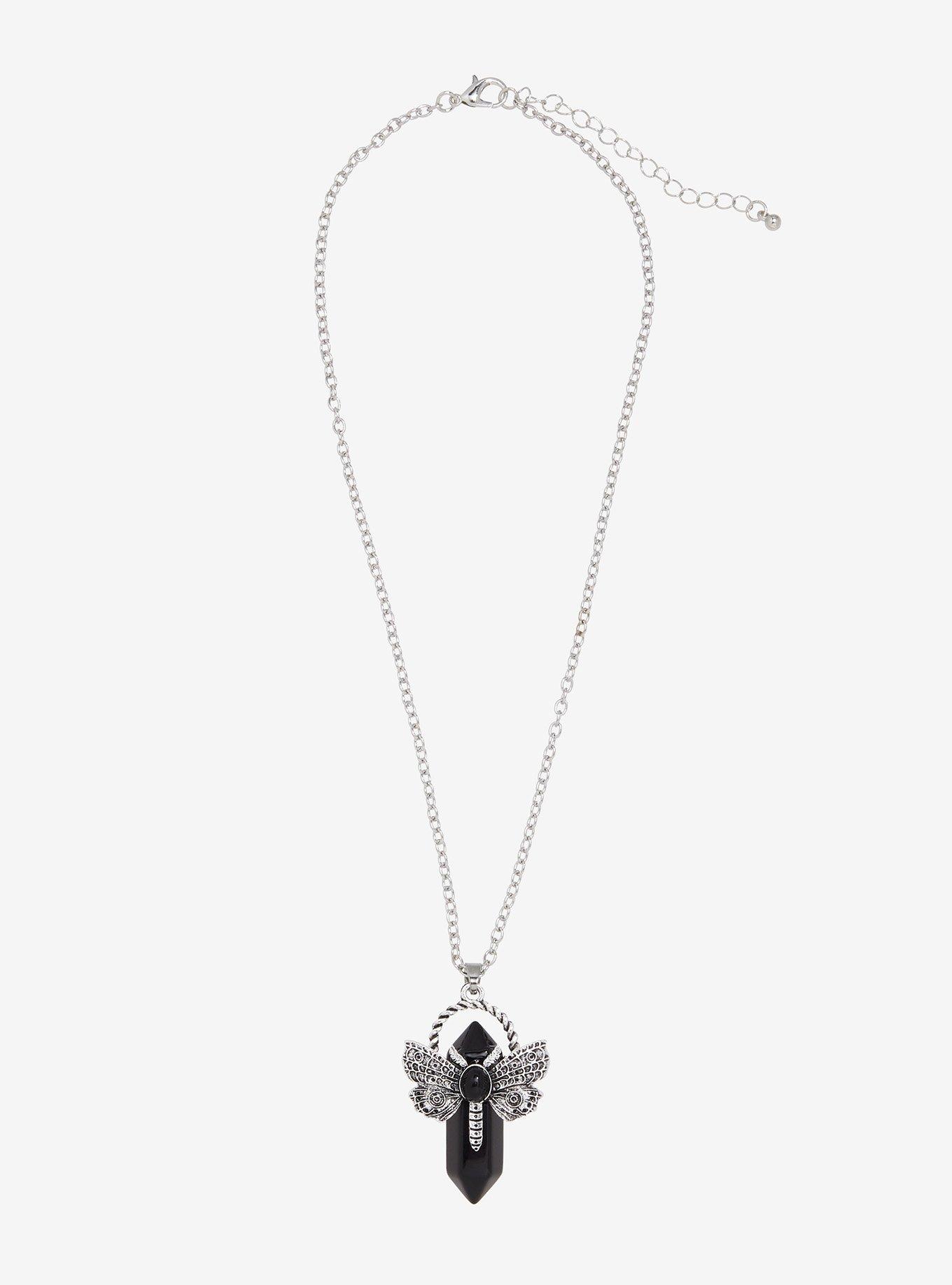 Cosmic Aura Faux Crystal Gem Moth Necklace, , hi-res