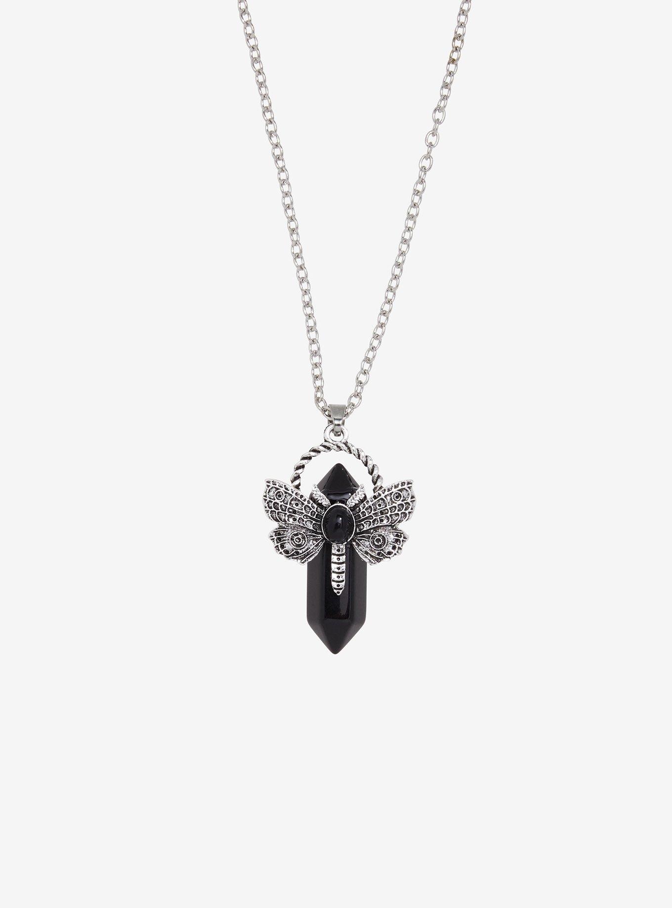 Cosmic Aura Faux Crystal Gem Moth Necklace, , alternate