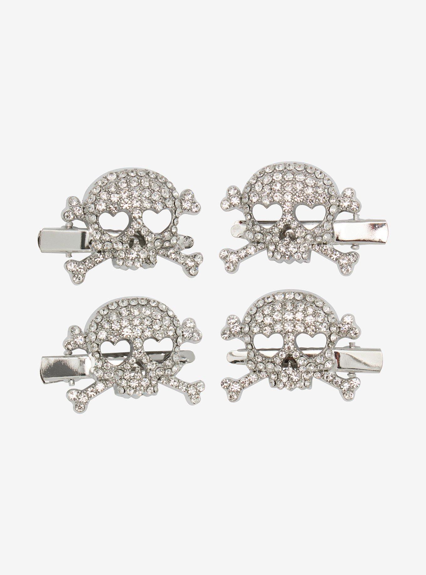 Rhinestone Skull Hair Clip Set, , hi-res