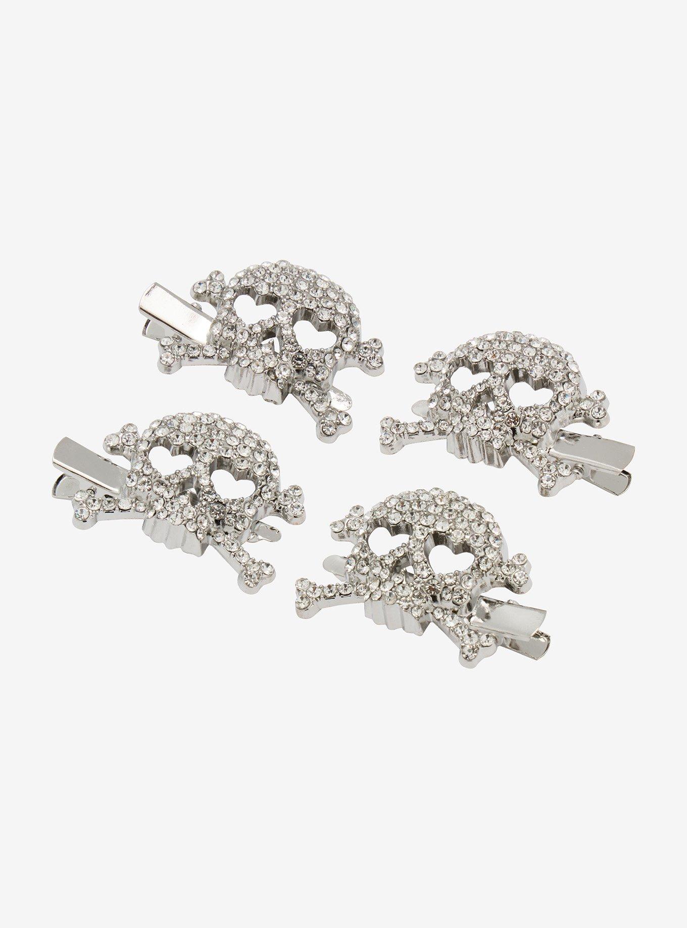 Rhinestone Skull Hair Clip Set, , alternate