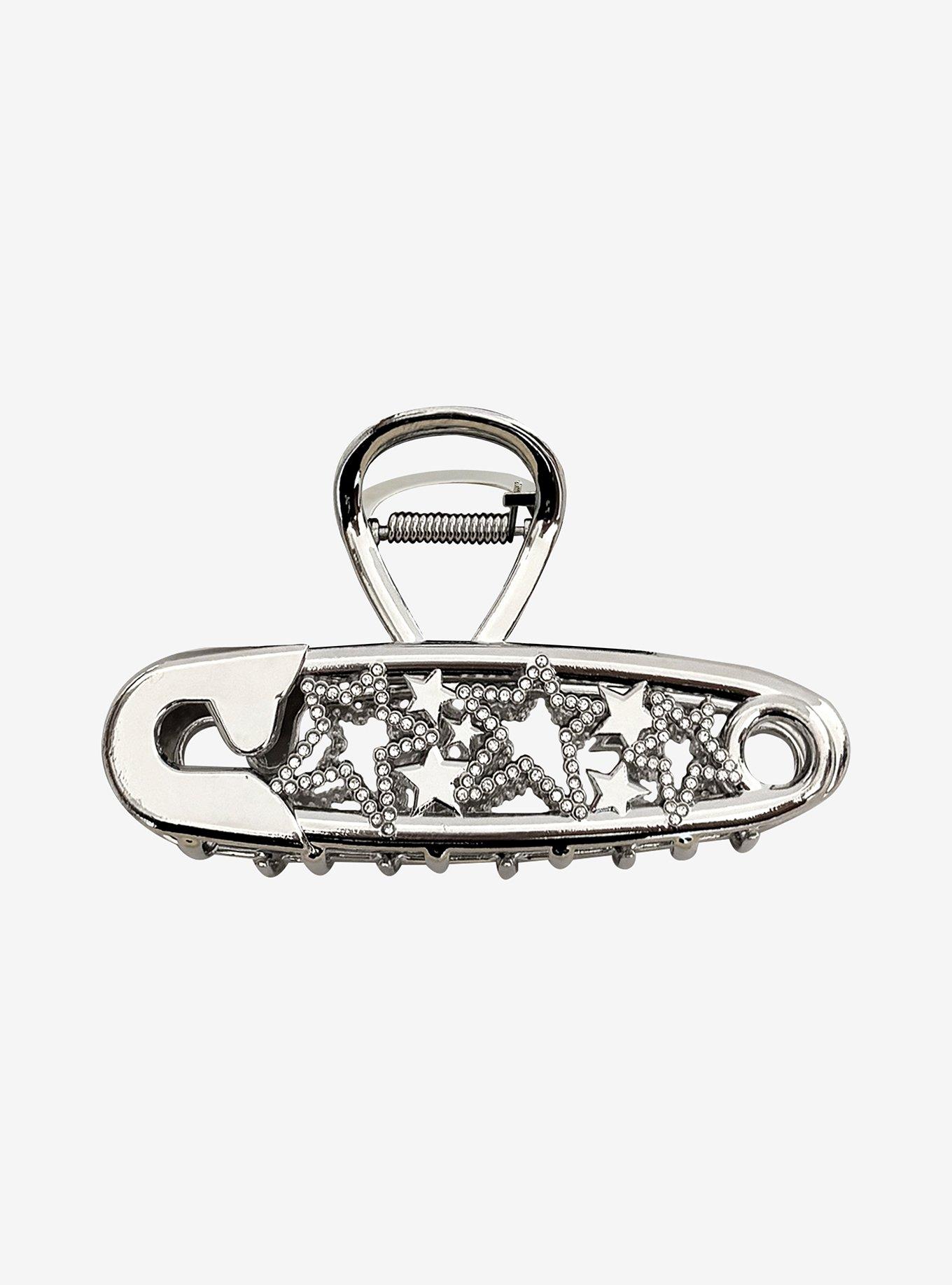 Star Rhinestone Safety Pin Claw Hair Clip, , hi-res