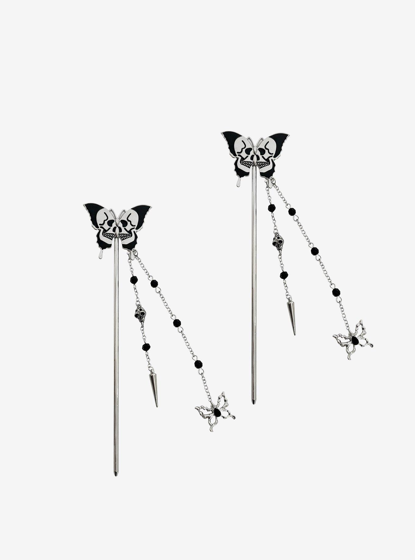 Cosmic Aura Skull Butterfly Hair Sticks, , alternate